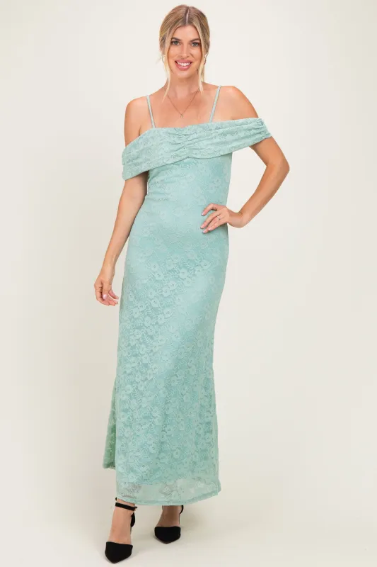 Seafoam Lace Off Shoulder Maxi Dress made by Pinkblush
