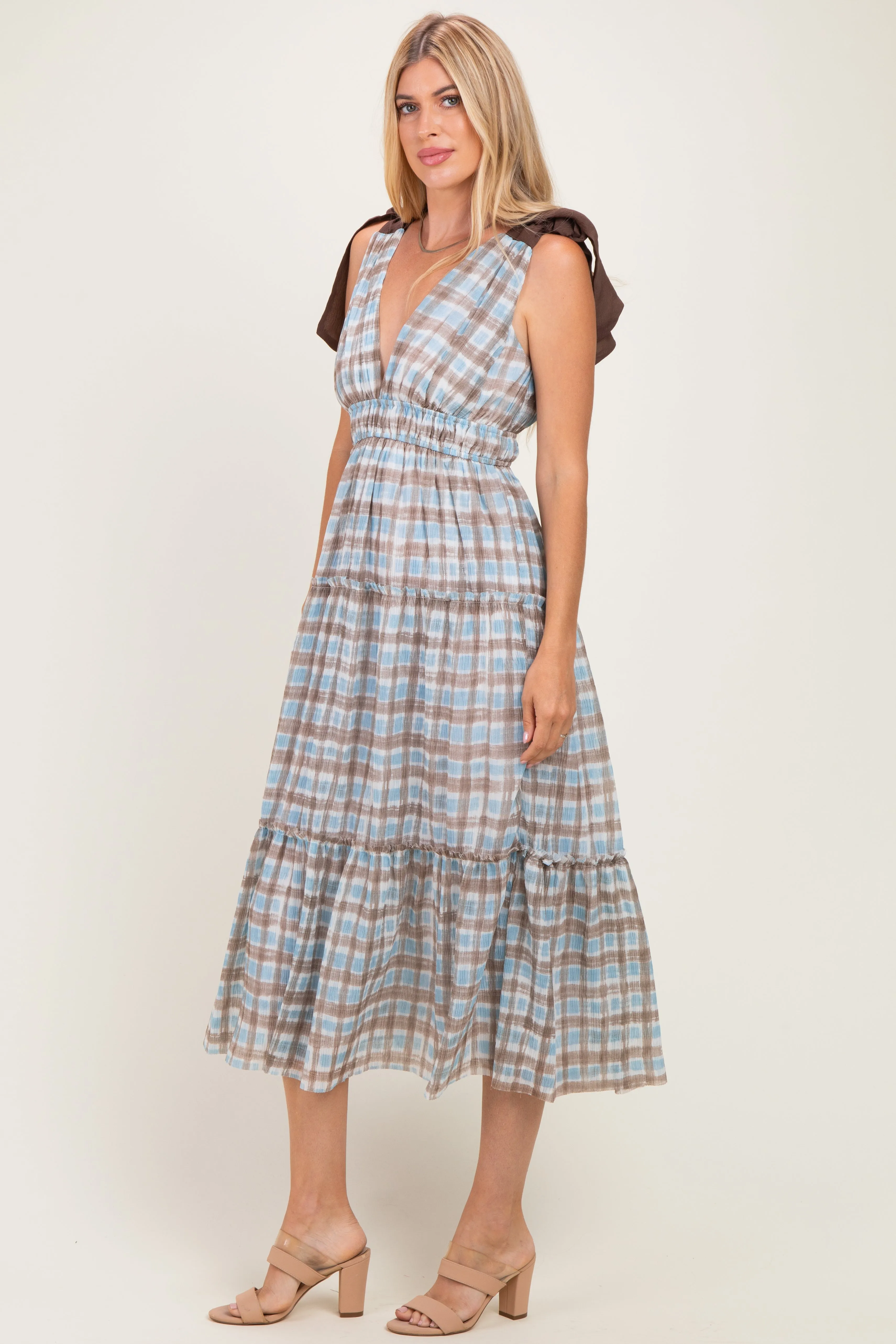 Blue Plaid Shoulder Tie Dress sold by Pinkblush product image thumbnail 2