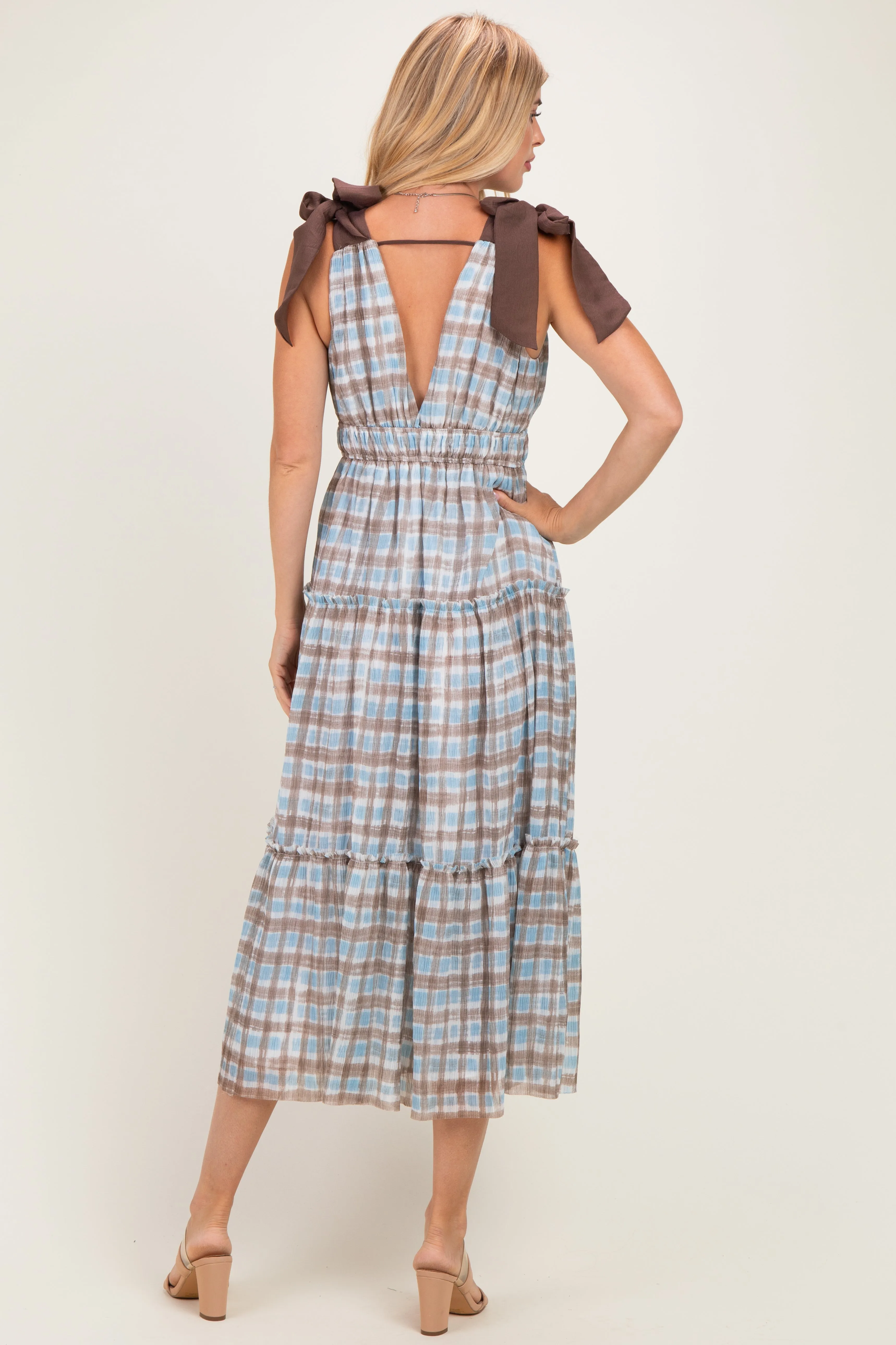Blue Plaid Shoulder Tie Dress sold by Pinkblush product image thumbnail 3