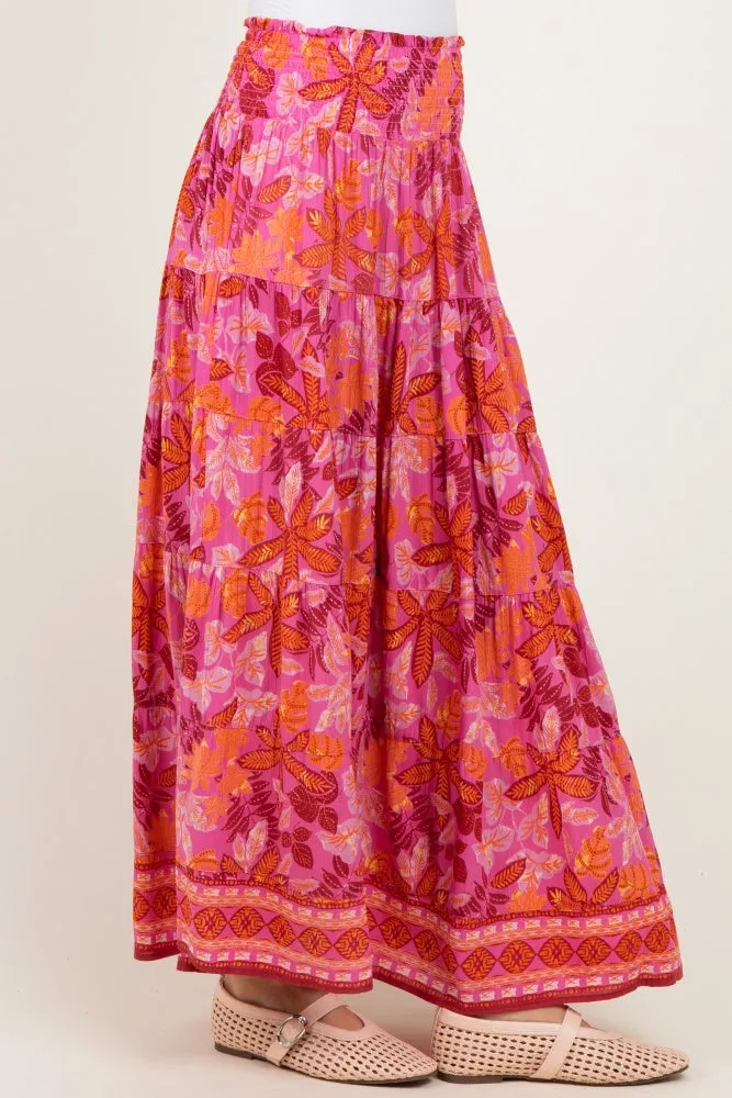 Fuchsia Floral Tiered Smocked Waistband Maxi Skirt sold by Pinkblush product image thumbnail 3