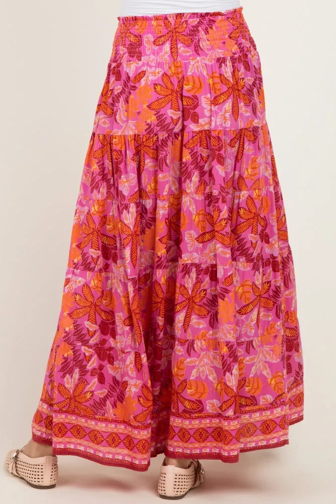 Fuchsia Floral Tiered Smocked Waistband Maxi Skirt sold by Pinkblush product image thumbnail 4