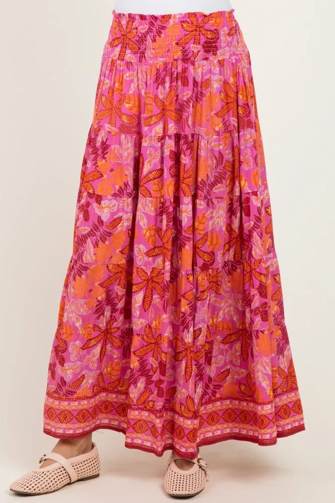 Fuchsia Floral Tiered Smocked Waistband Maxi Skirt sold by Pinkblush product image thumbnail 2
