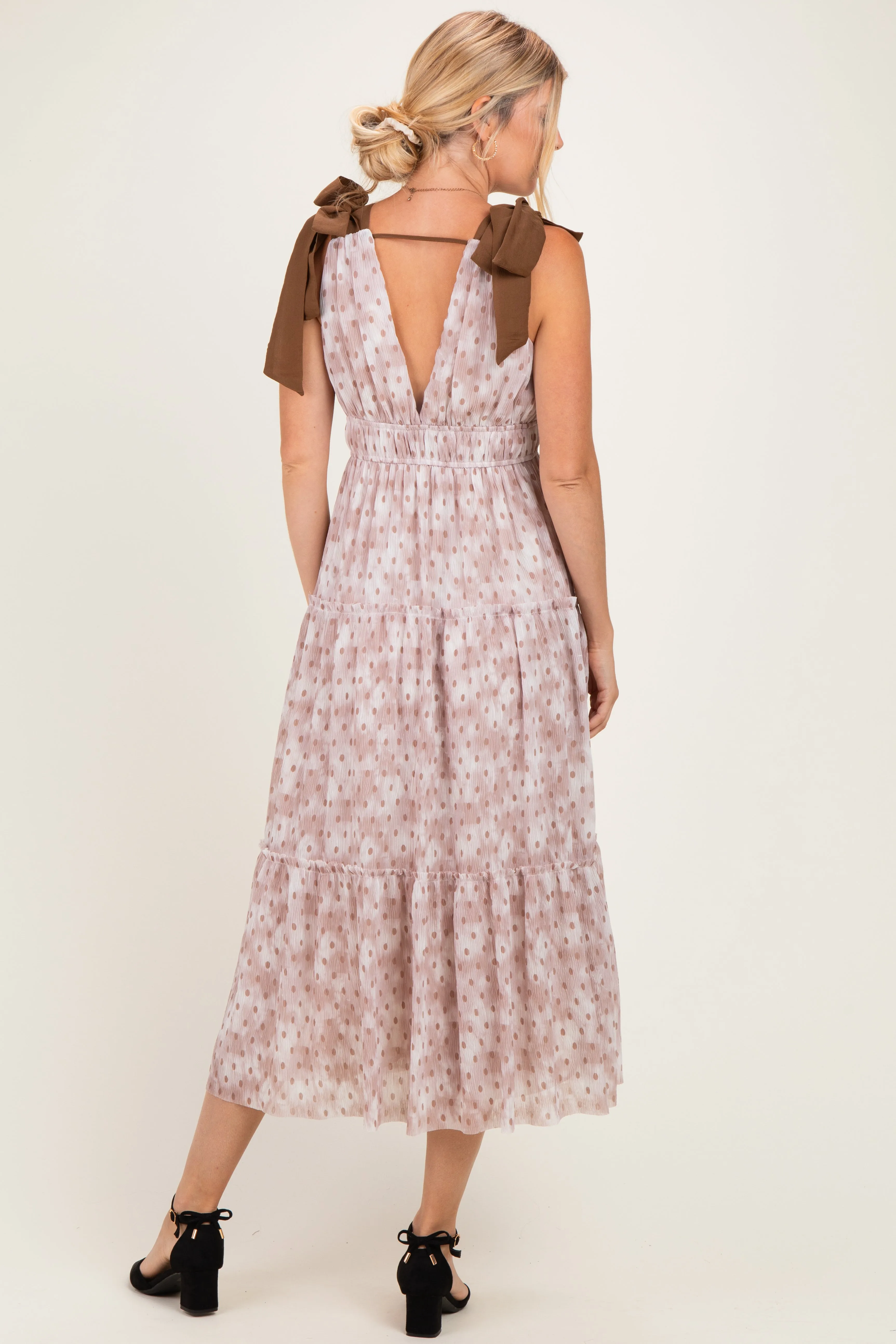 Ivory Floral Deep V Shoulder Tie Dress sold by Pinkblush product image thumbnail 3