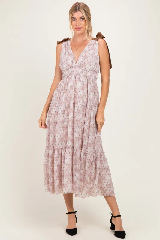 Ivory Floral Deep V Shoulder Tie Dress made by Storia
