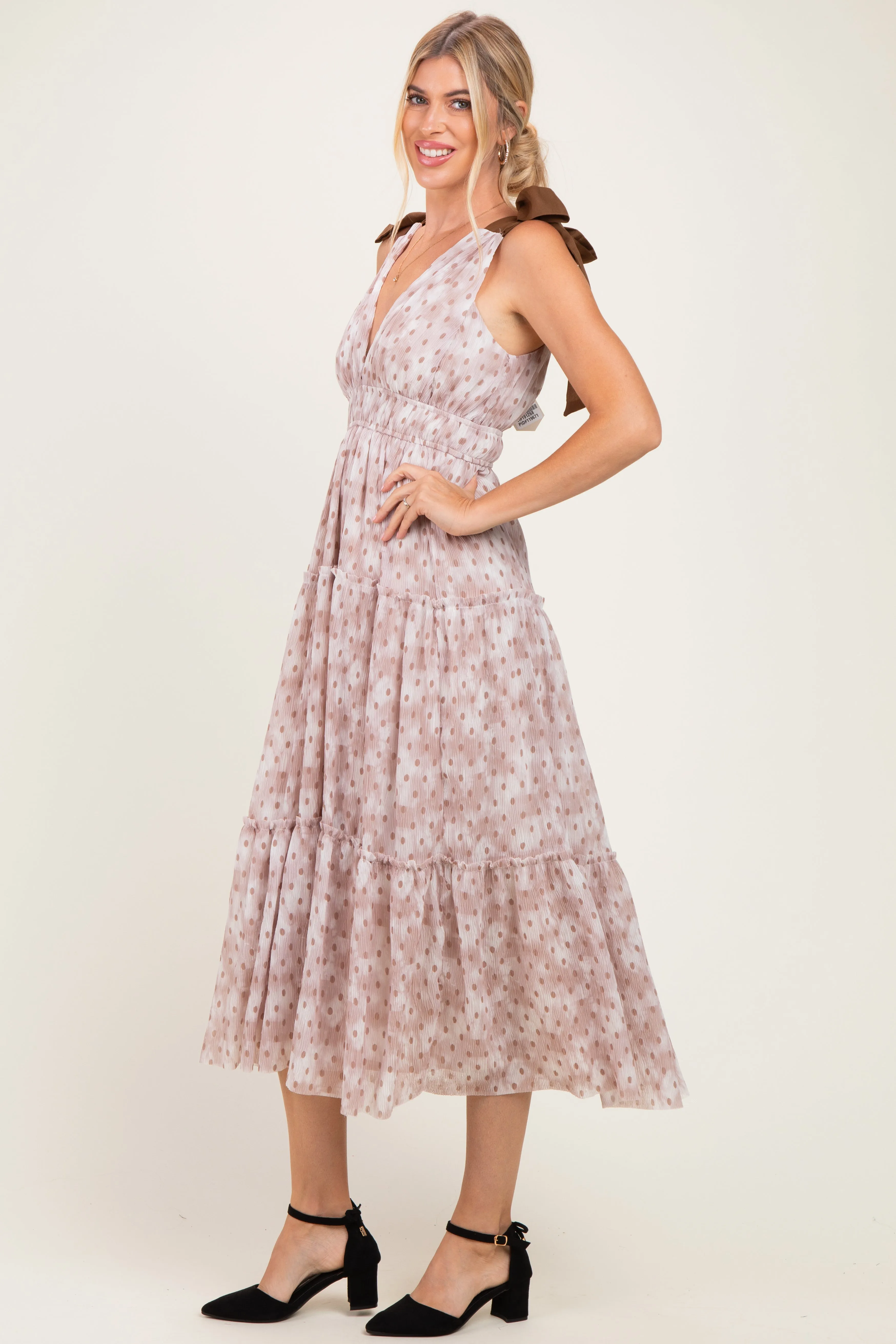 Ivory Floral Deep V Shoulder Tie Dress sold by Pinkblush product image thumbnail 2