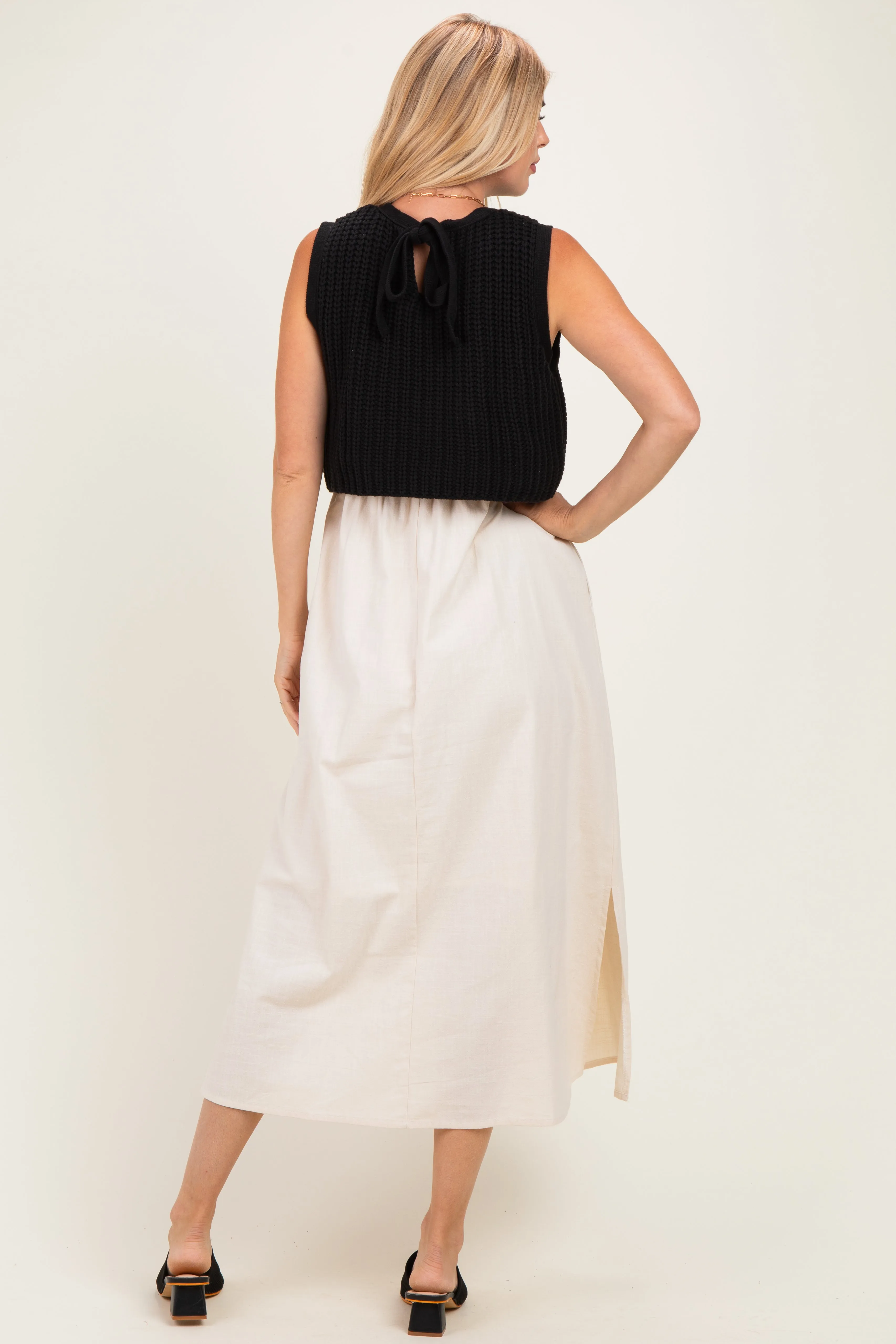 Black/ Cream Sleeveless Sweater Top Colorblock Midi Dress sold by Pinkblush product image thumbnail 3