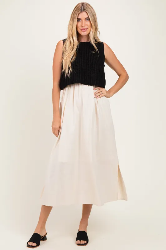 Black/ Cream Sleeveless Sweater Top Colorblock Midi Dress made by In February
