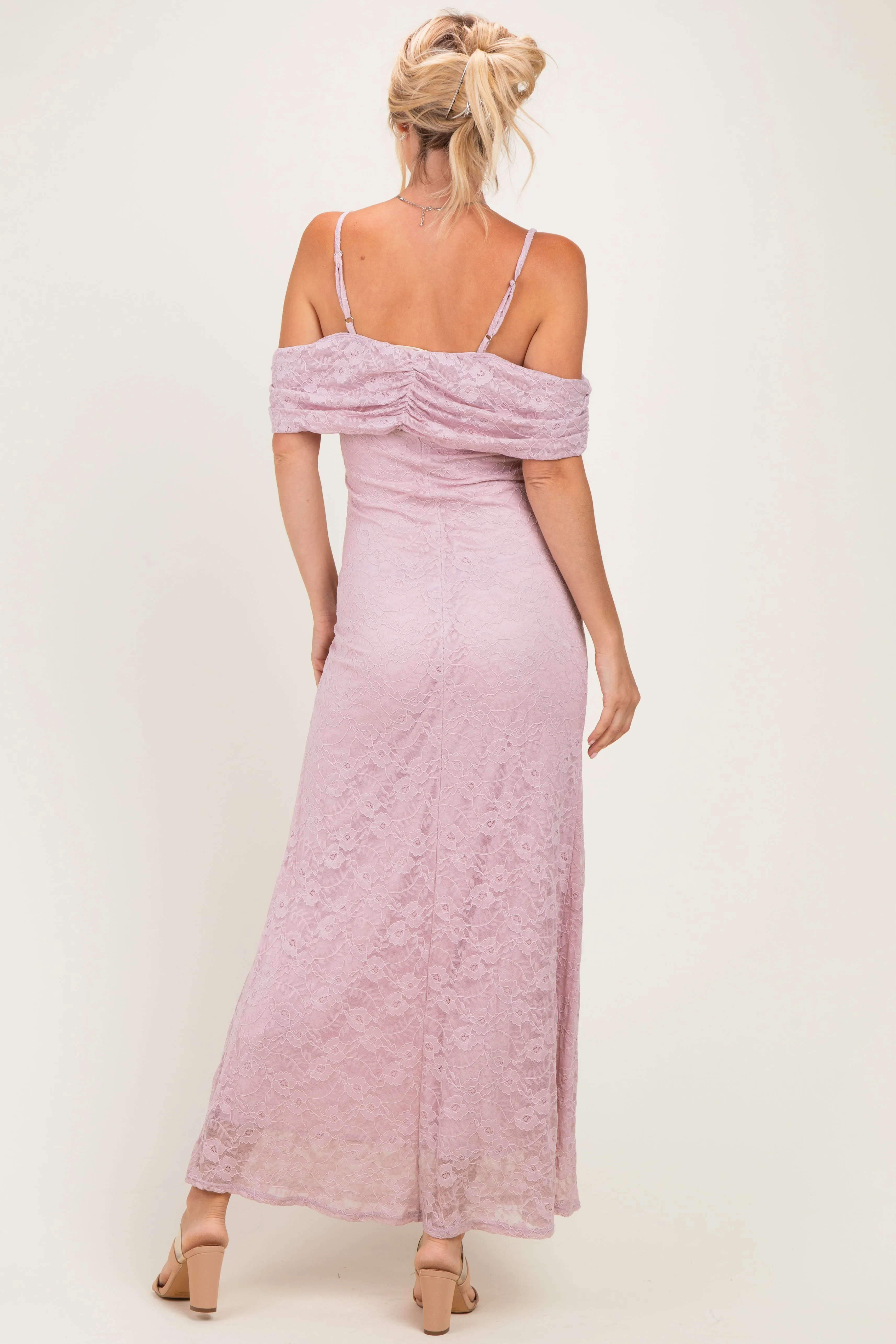 Light Pink Lace Off Shoulder Maxi Dress sold by Pinkblush product image thumbnail 3