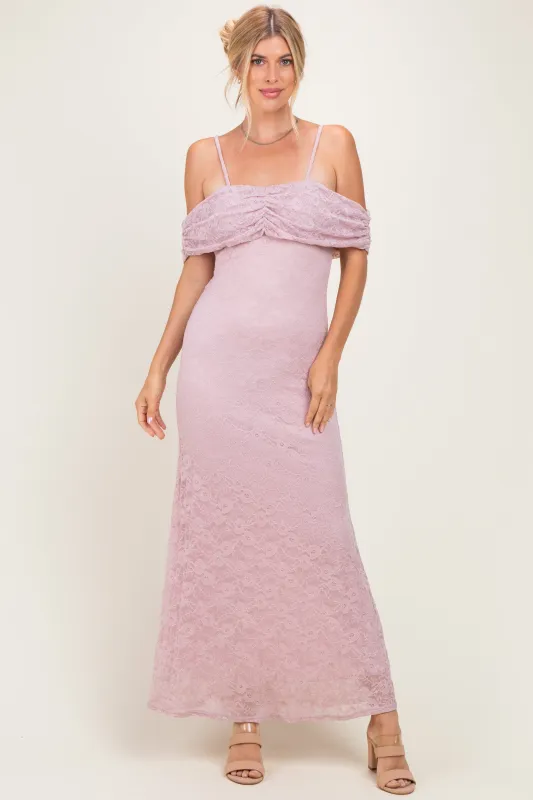 Light Pink Lace Off Shoulder Maxi Dress made by Pinkblush