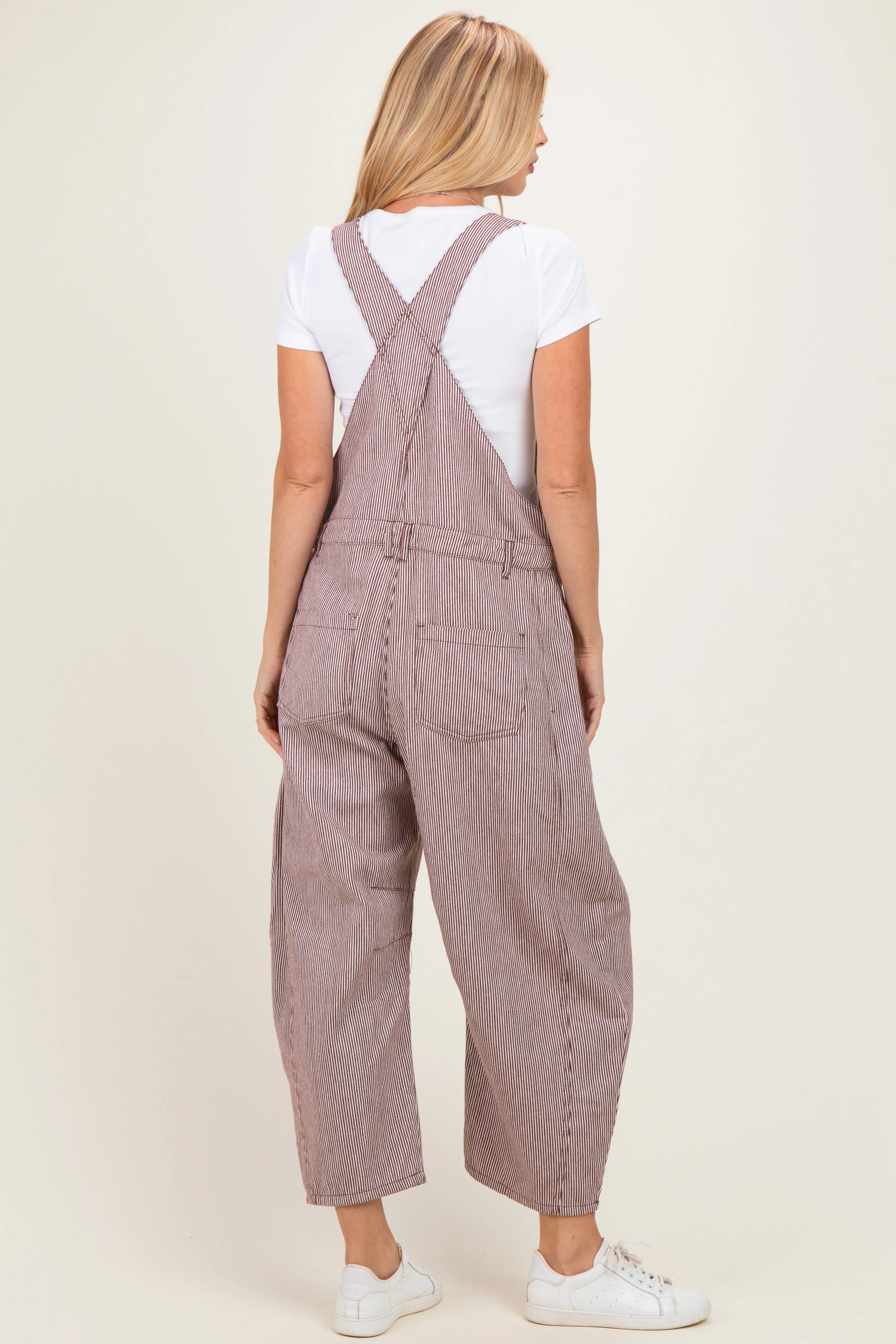 Brown Pinstriped Barrel-Leg Overalls sold by Pinkblush product image thumbnail 3