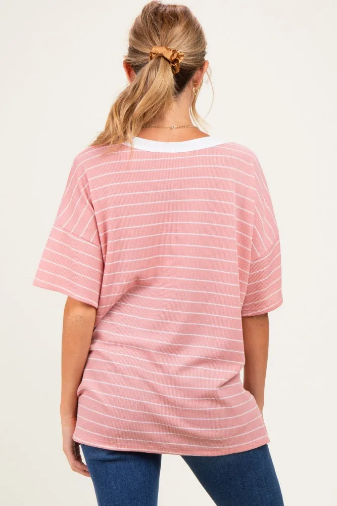 Coral Striped Short Sleeve V-Neck Maternity Top sold by Pinkblush product image thumbnail 4