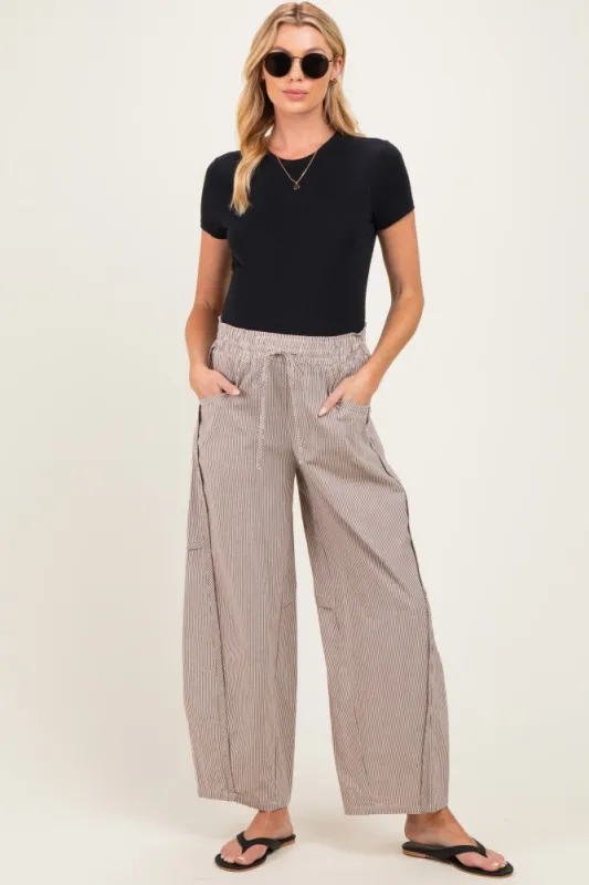 Chocolate Striped Cotton Barrel Leg Maternity Pants made by In February