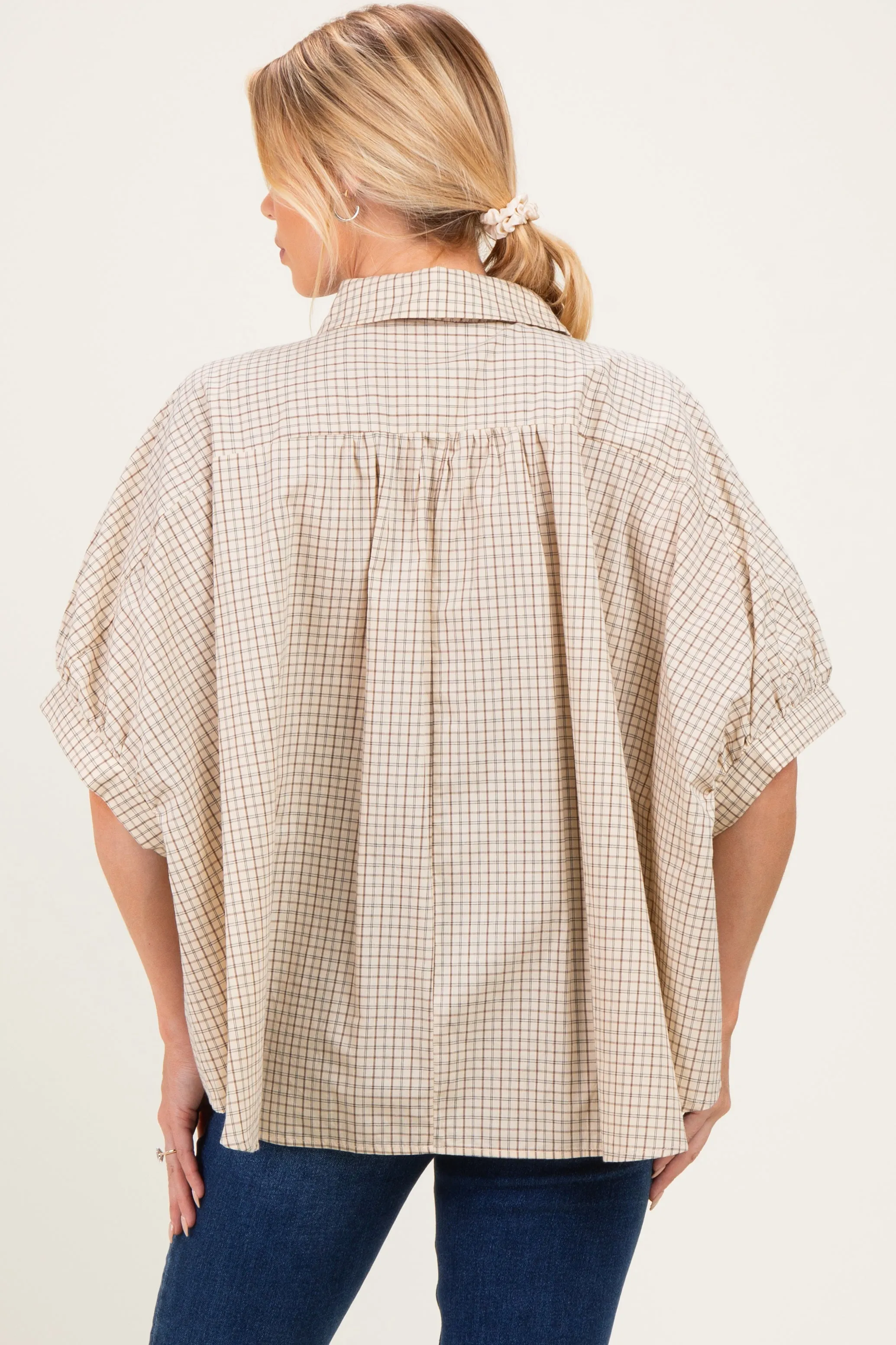 Oatmeal Oversized Check Plaid Maternity Button Down Shirt sold by Pinkblush product image thumbnail 2