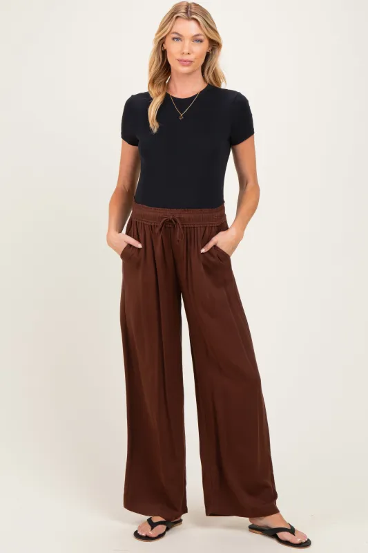 Brown Drawstring Waistband Maternity Pants made by Pinkblush