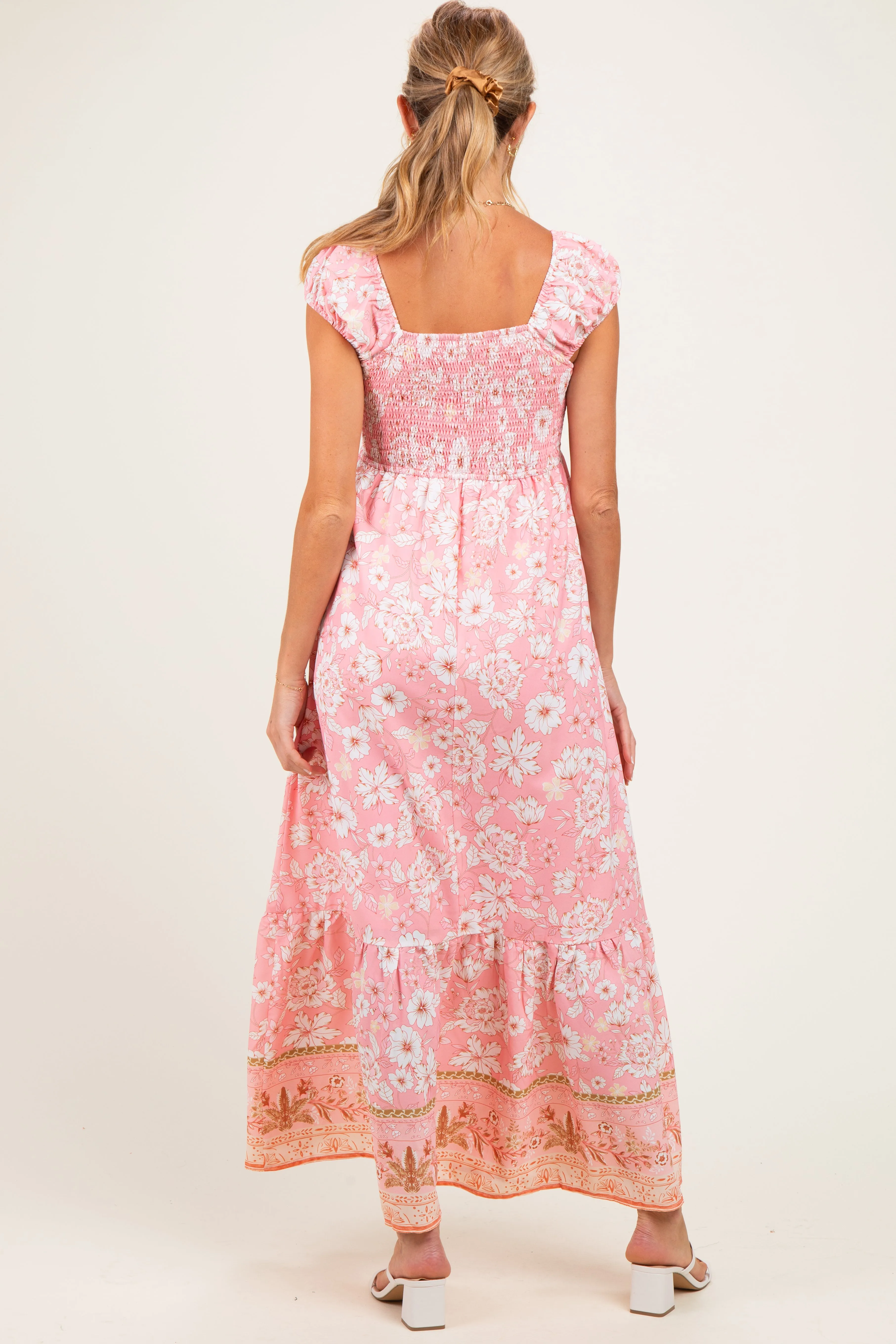 Pink Floral Smocked Maternity Maxi Dress sold by Pinkblush product image thumbnail 3
