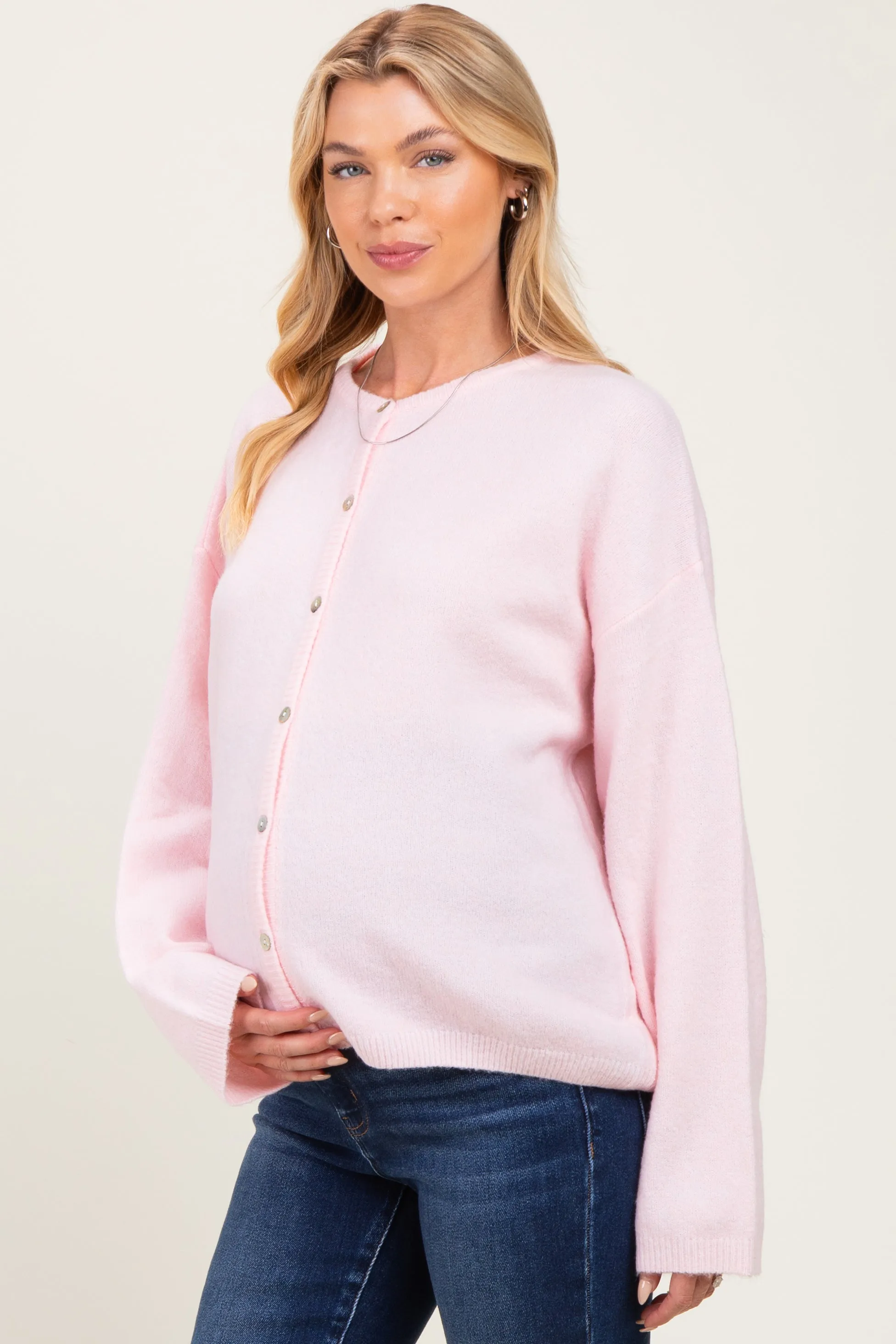 Light Pink Long Sleeve Crew Neck Maternity Cardigan sold by Pinkblush product image thumbnail 3