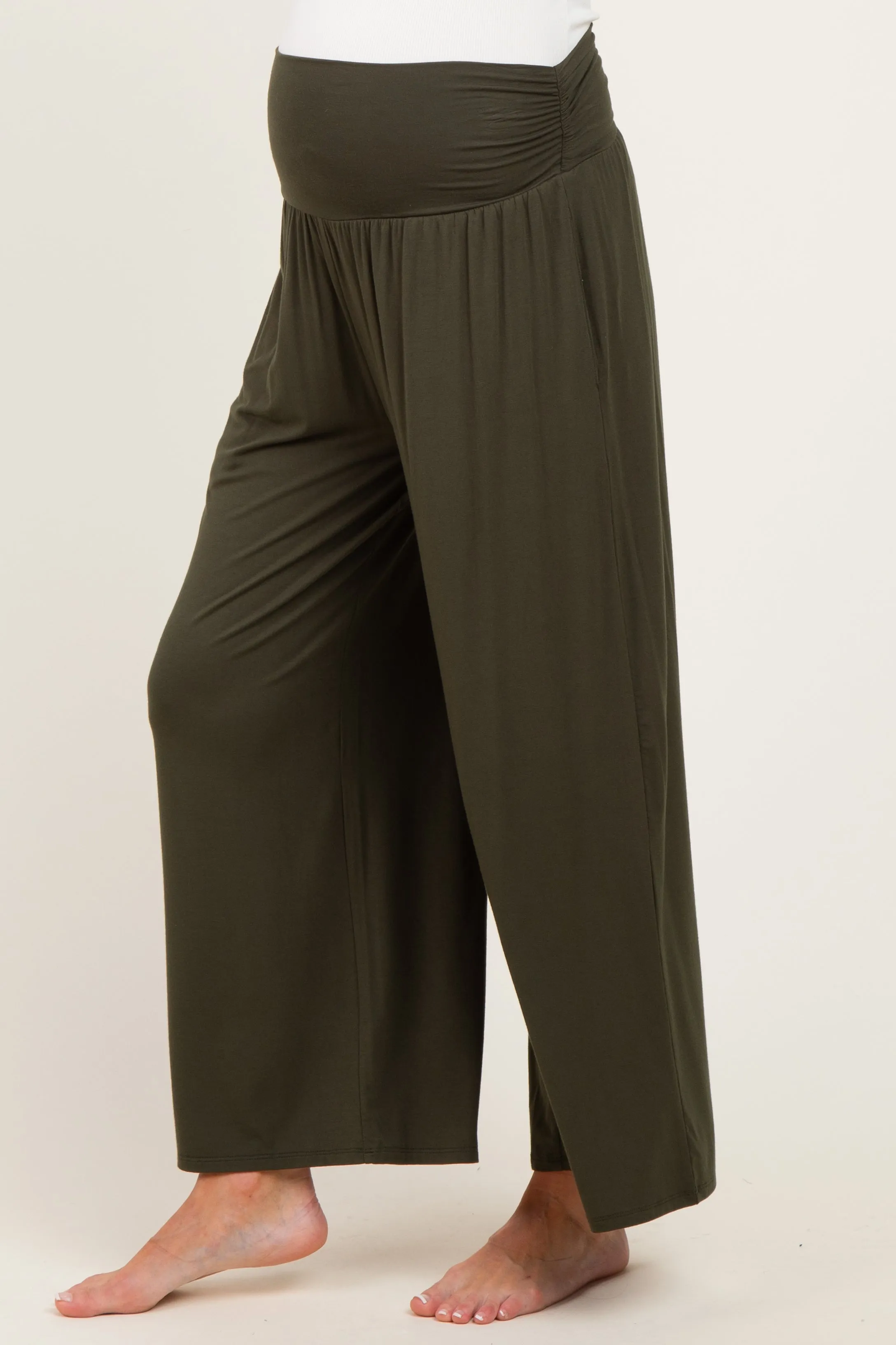 Olive Wide Waist Band Maternity Wide Leg Maternity Pants sold by Pinkblush product image thumbnail 3