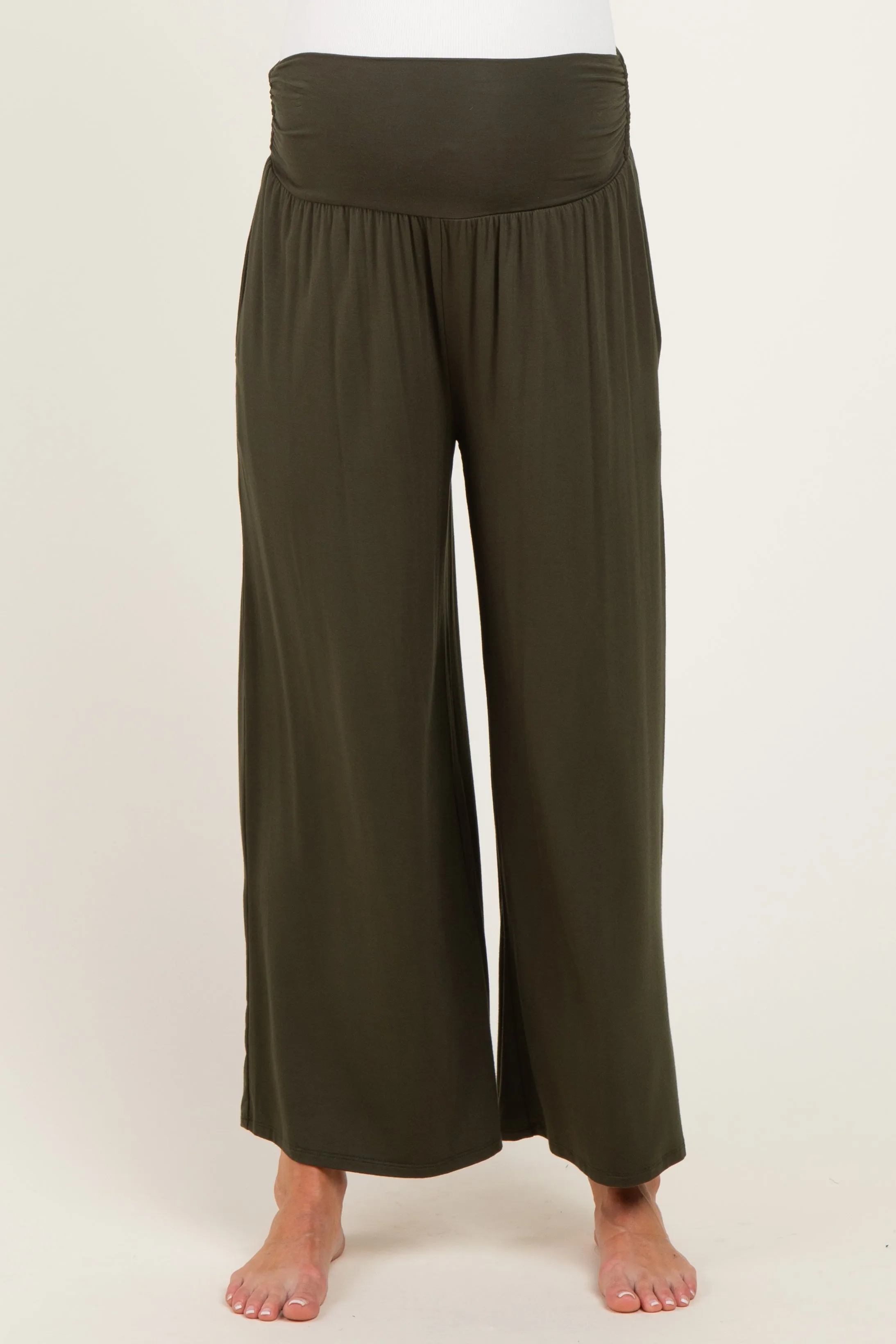 Olive Wide Waist Band Maternity Wide Leg Maternity Pants sold by Pinkblush product image thumbnail 2