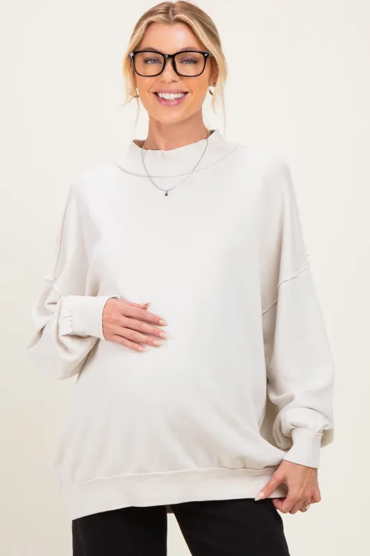 Ivory Oversized High Neck Maternity Sweatshirt made by Pinkblush