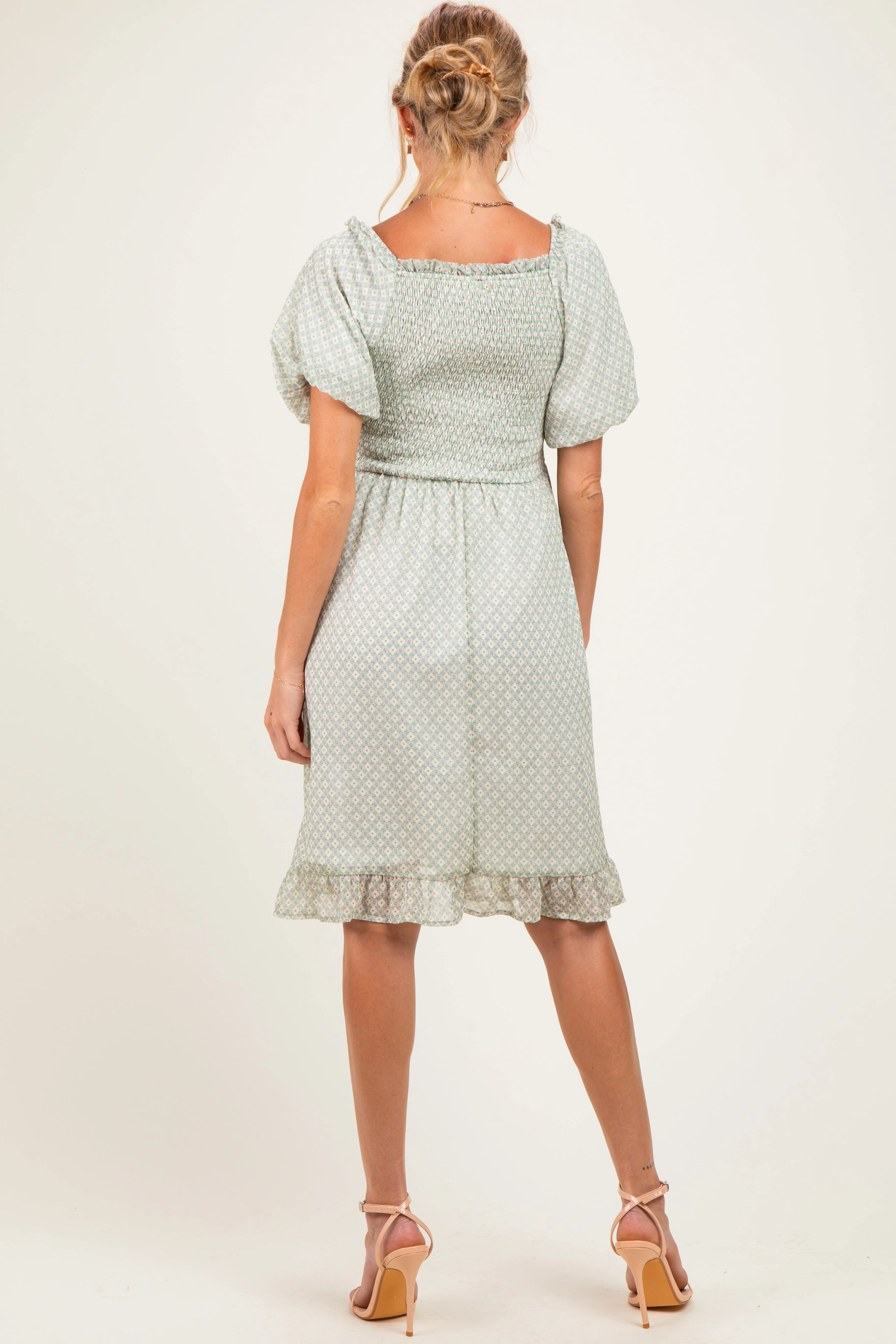 Sage Printed Smocked Ruffle Accent Maternity Dress sold by Pinkblush product image thumbnail 4