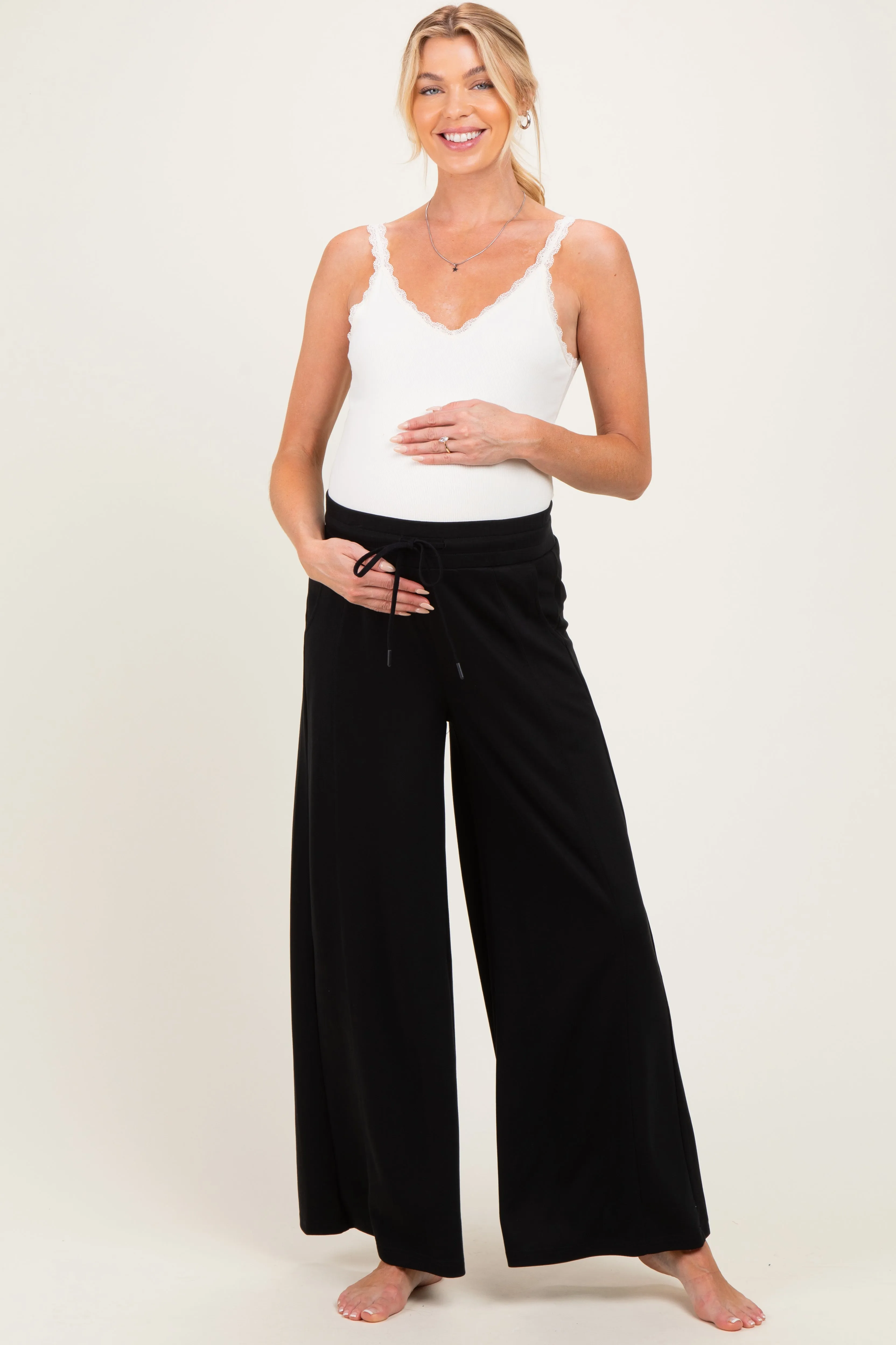Black Drawstring Maternity Lounge Pants sold by Pinkblush product image thumbnail 2