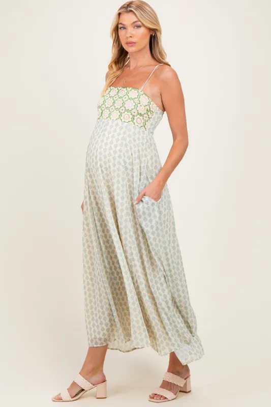 Green Floral Crochet Bodice Maternity Maxi Dress made by Jnna