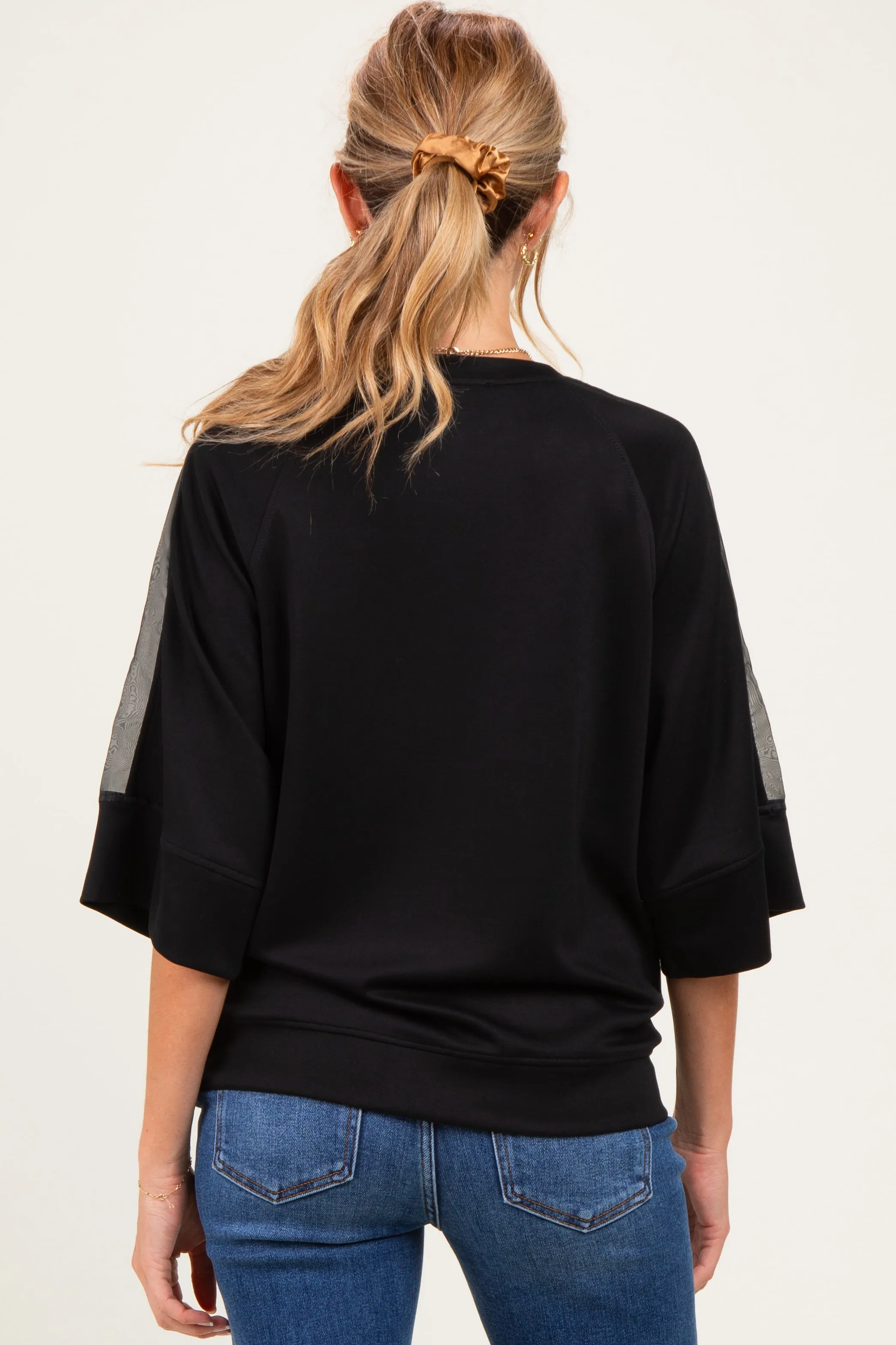 Black Mesh Shoulder Short Sleeve Maternity Top sold by Pinkblush product image thumbnail 3