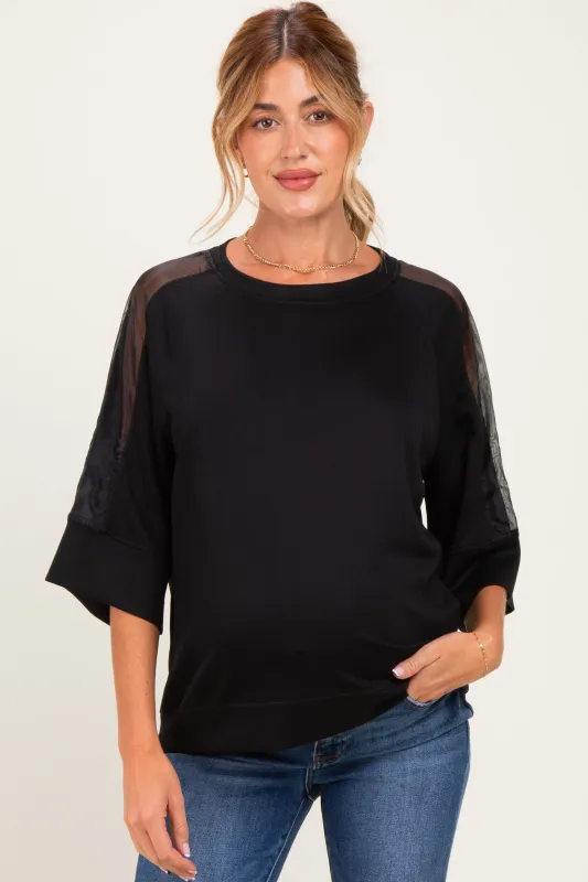 Black Mesh Shoulder Short Sleeve Maternity Top made by Umgee