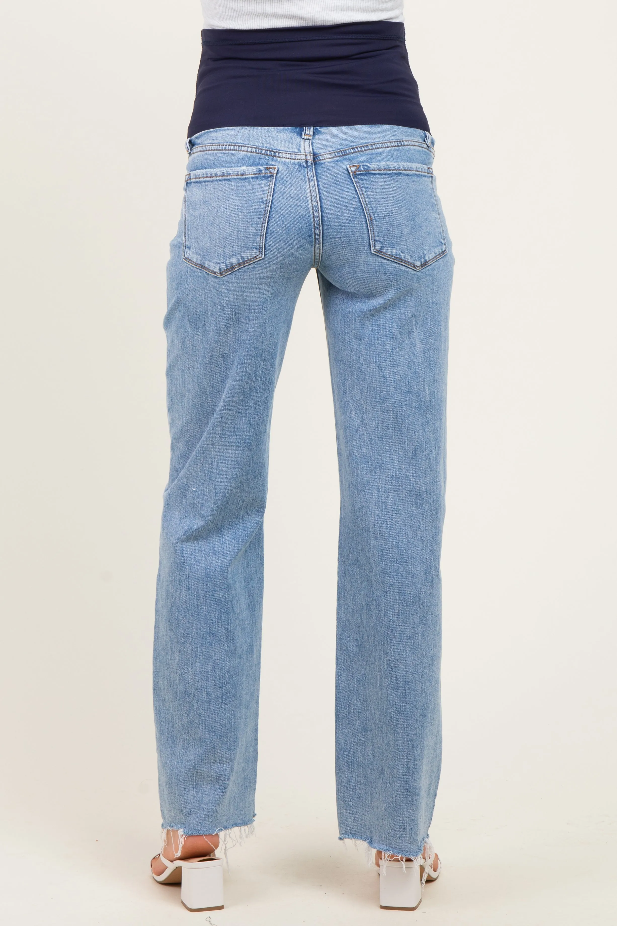 Light Blue Distressed Fringe Hem Wide Leg Maternity Jeans sold by Pinkblush product image thumbnail 4