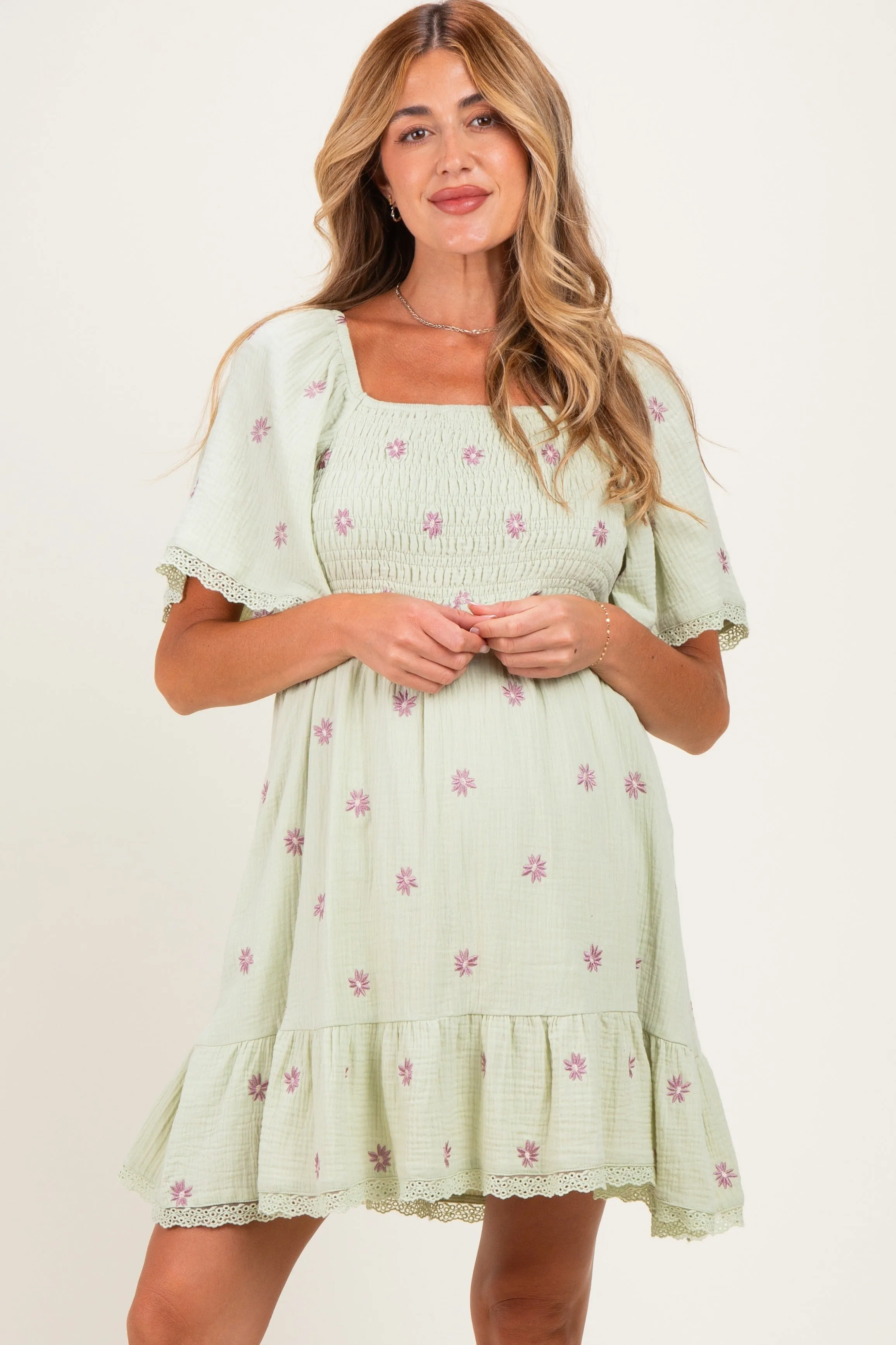 Mint Floral Embroidered Smocked Maternity Dress sold by Pinkblush product image thumbnail 3
