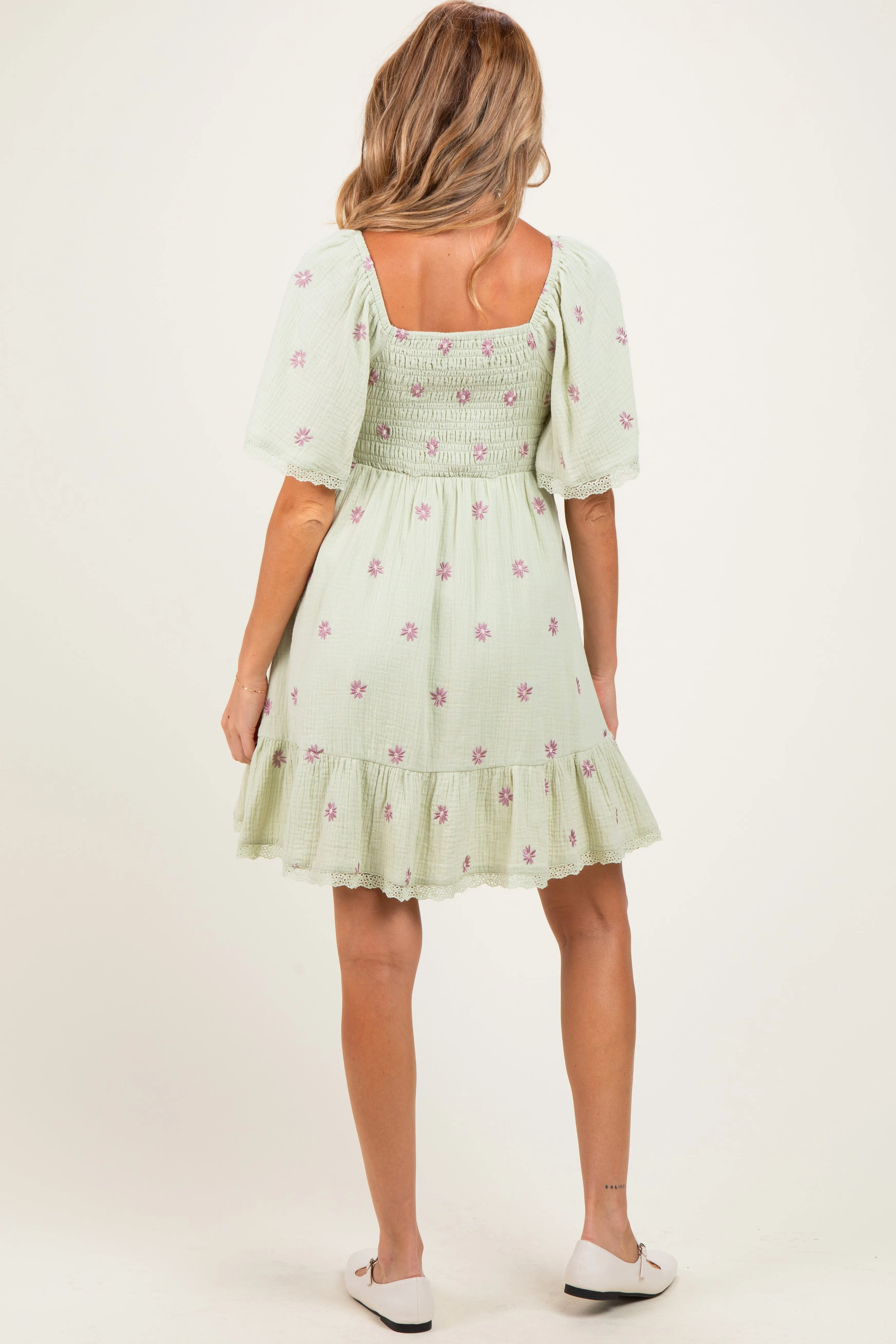 Mint Floral Embroidered Smocked Maternity Dress sold by Pinkblush product image thumbnail 4