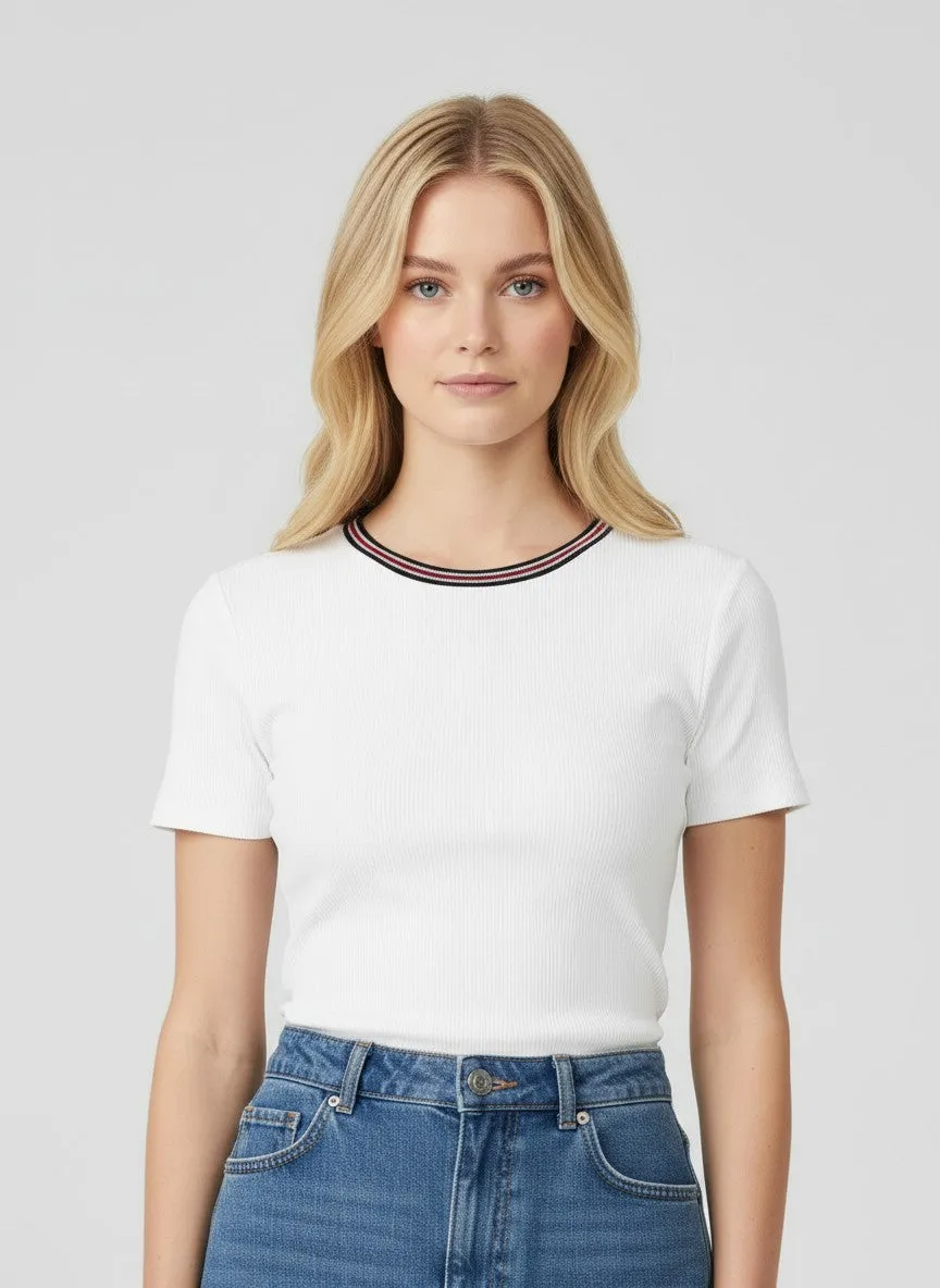 White Ribbed Crewneck Maternity Tee With Contrast Trim sold by Pinkblush product image thumbnail 5