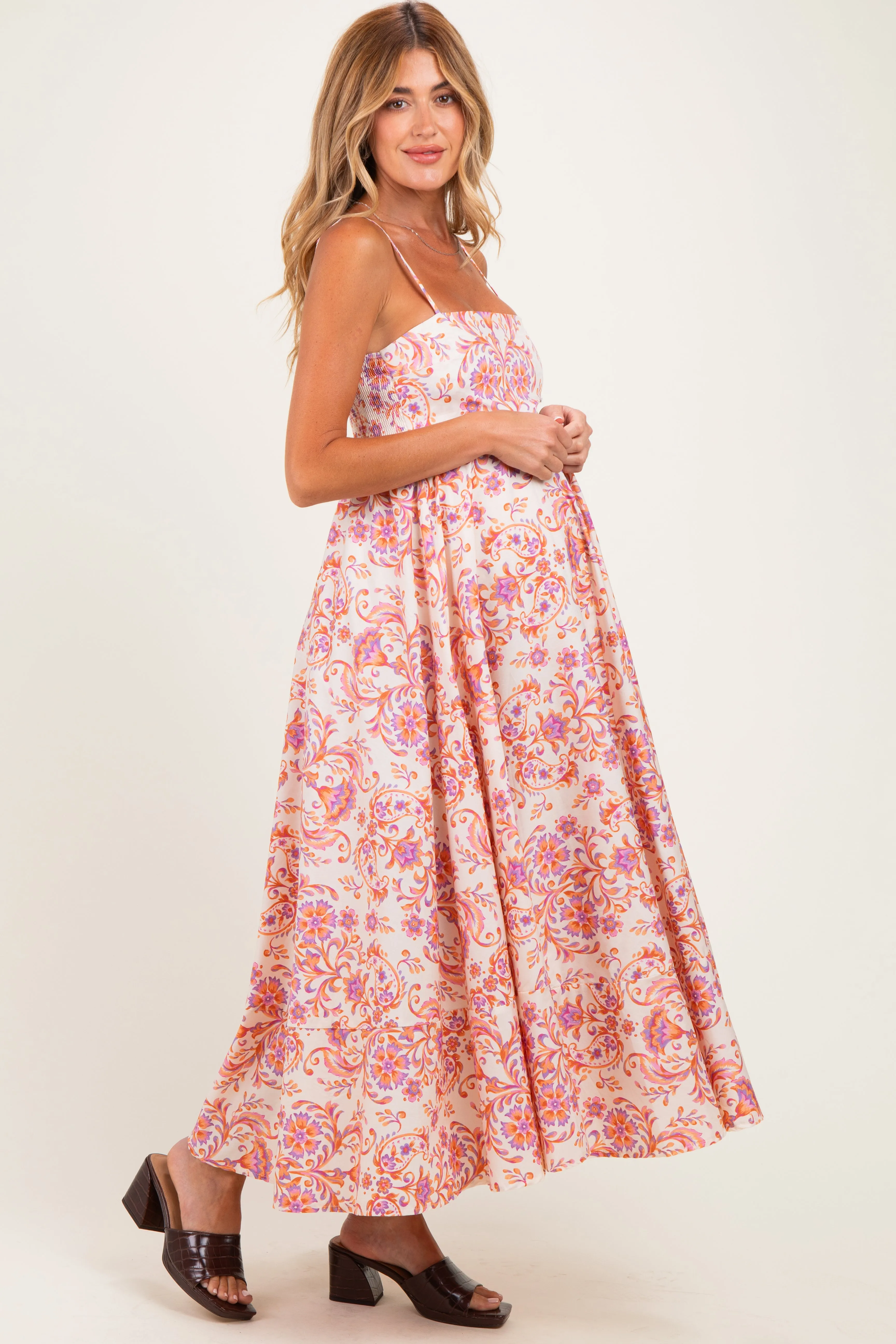 Cream Apricot Floral Sleeveless Maternity Maxi Dress sold by Pinkblush product image thumbnail 2