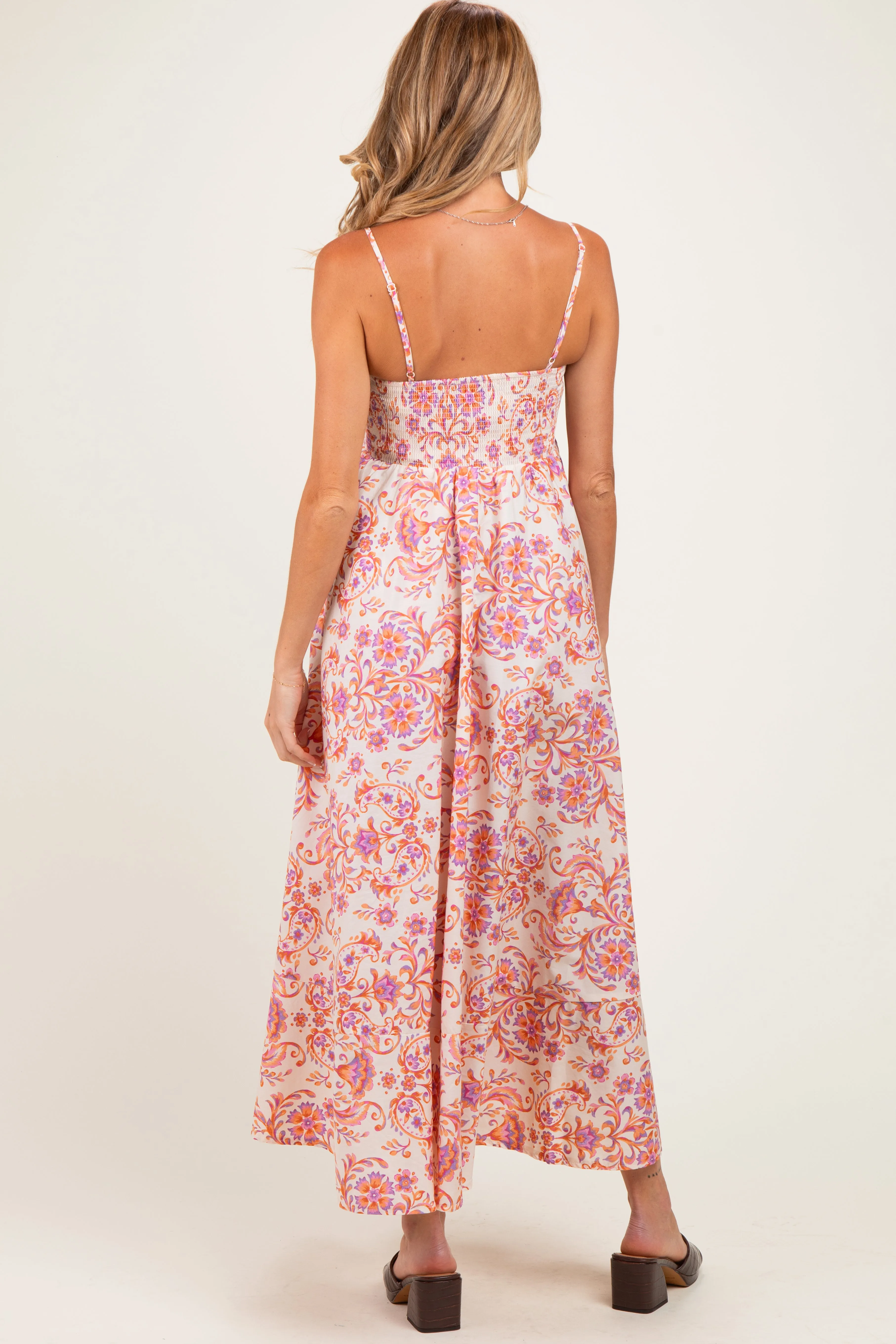 Cream Apricot Floral Sleeveless Maternity Maxi Dress sold by Pinkblush product image thumbnail 3