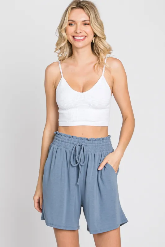 Blue Smocked Waist Shorts sold by Pinkblush