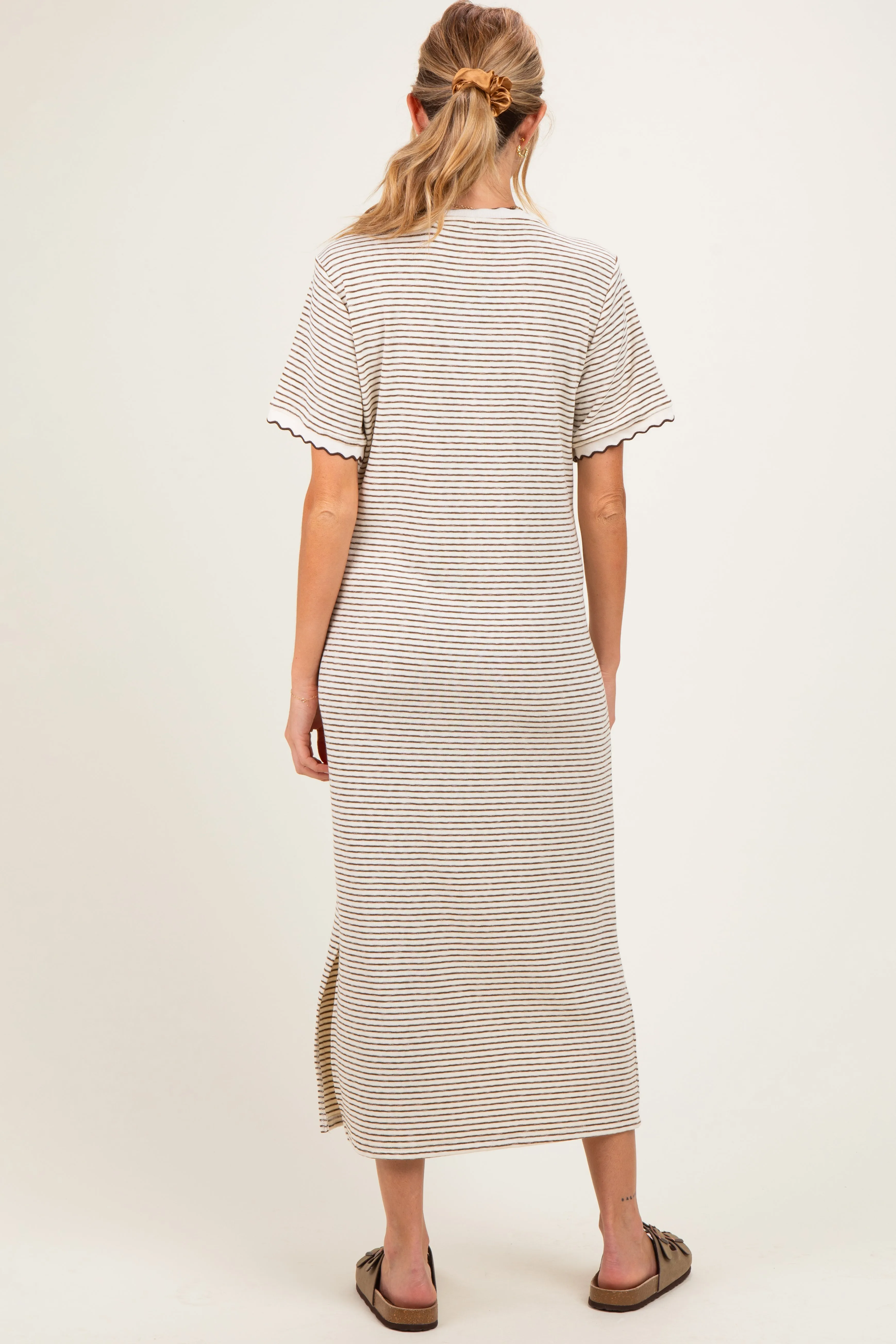 Cream Striped Knit Scallop Accent Maternity Maxi Dress sold by Pinkblush product image thumbnail 3