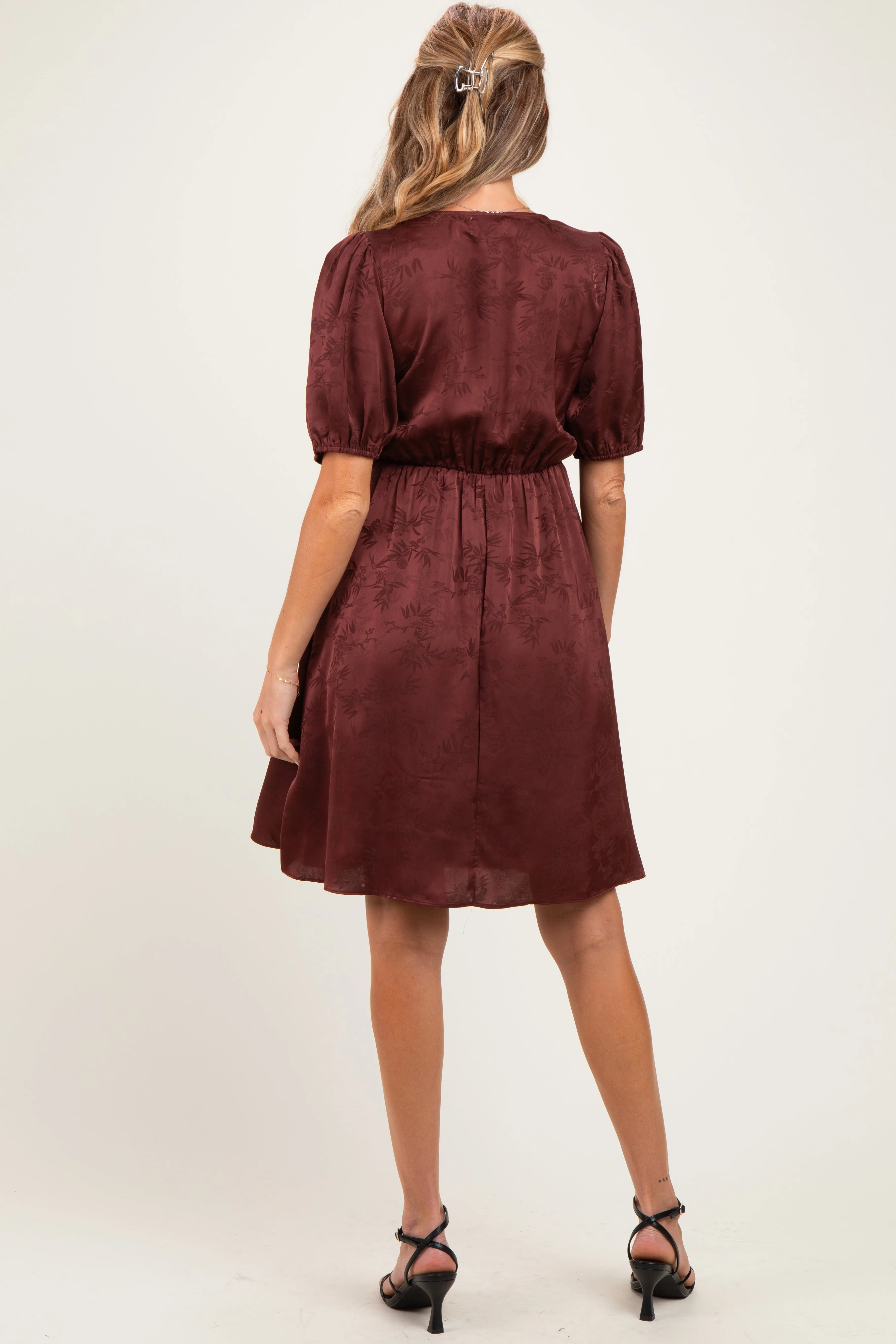 Brown Short Sleeve Lace Trim Maternity Dress sold by Pinkblush product image thumbnail 4