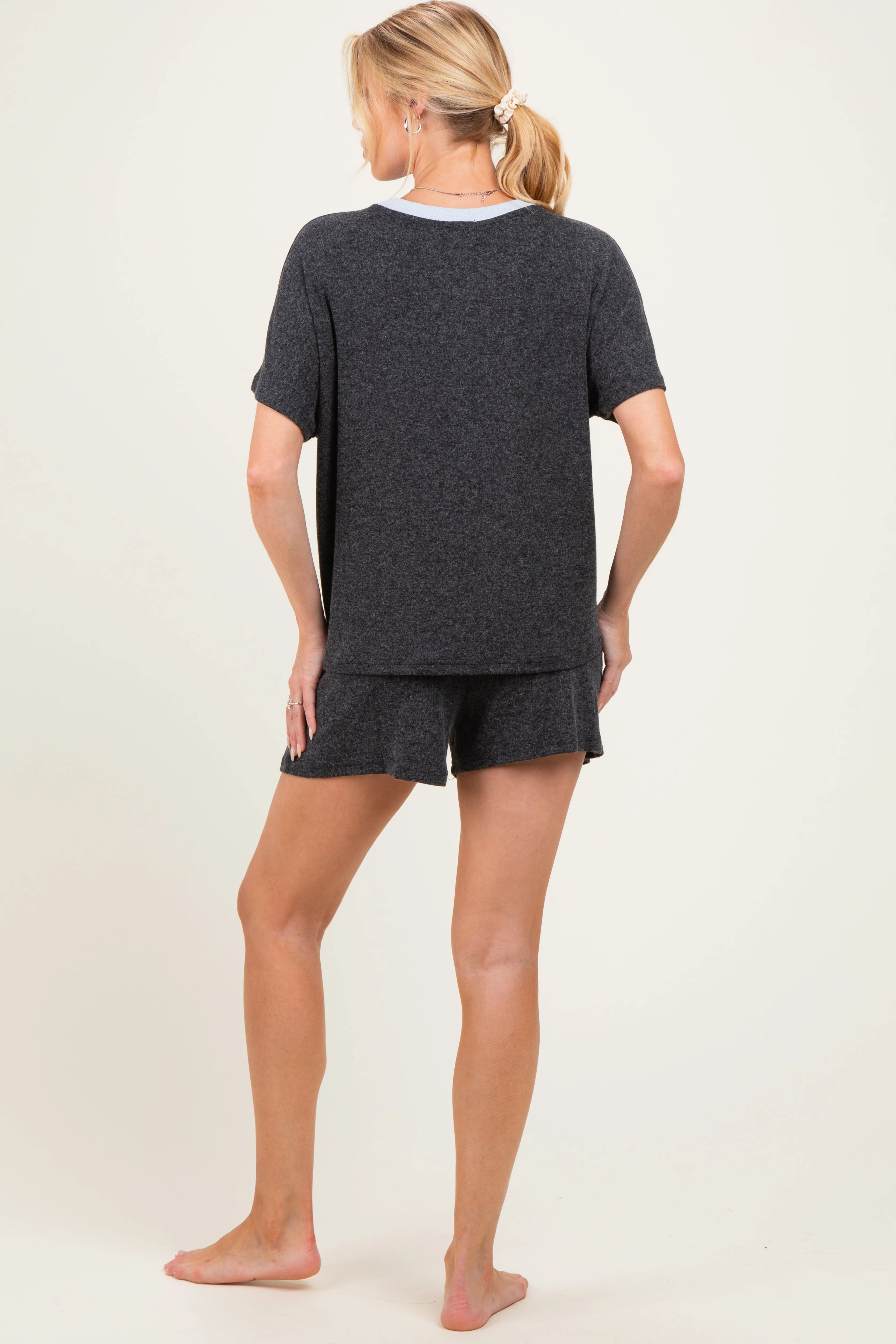 Charcoal Melange Knit Short Sleeve Top Shorts Maternity Set sold by Pinkblush product image thumbnail 4