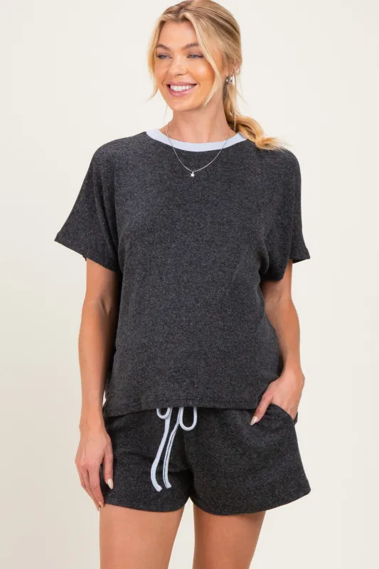 Charcoal Melange Knit Short Sleeve Top Shorts Maternity Set made by AnnieWear