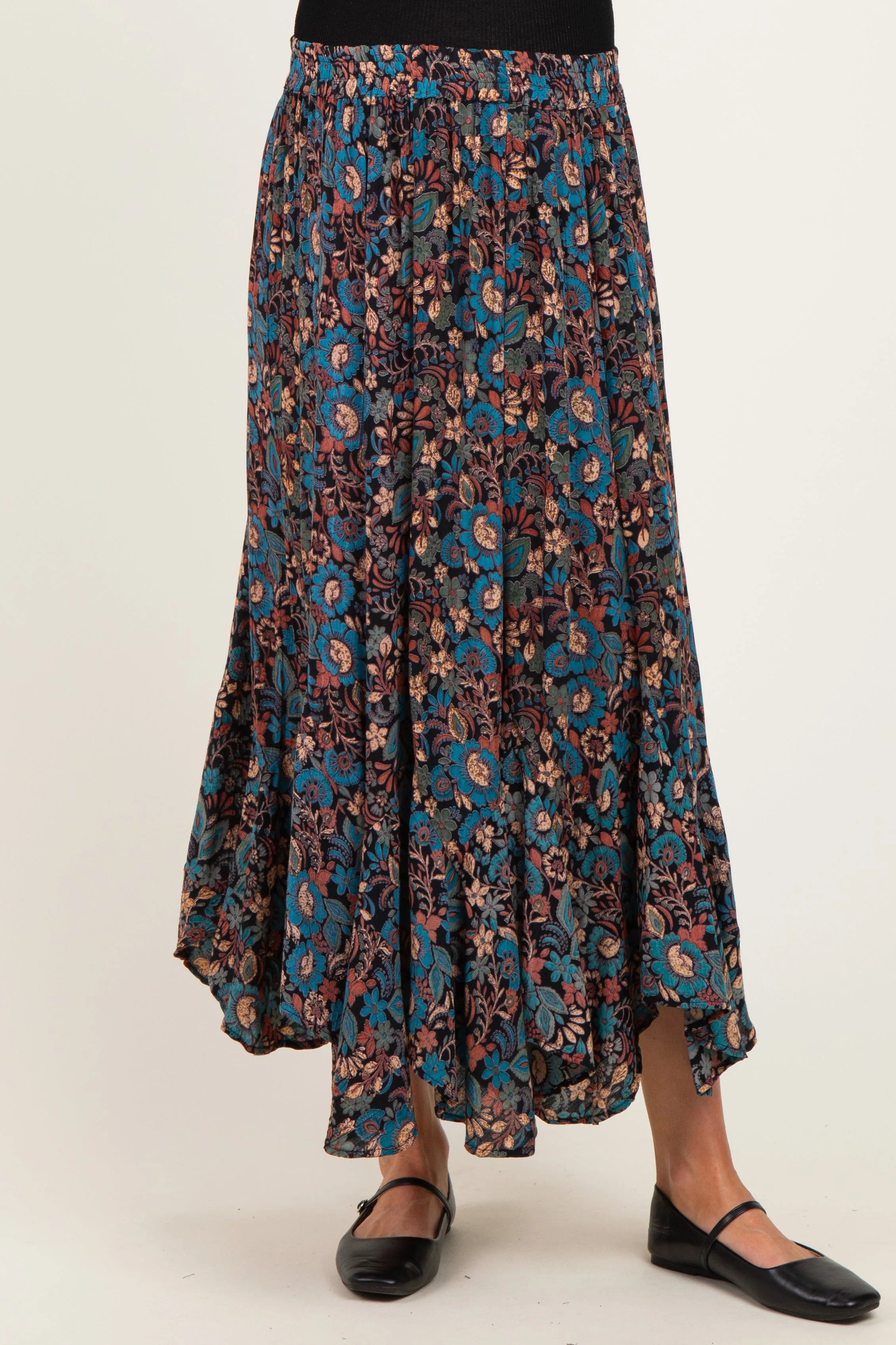 Black Floral Ruffle Hem Maternity Maxi Skirt sold by Pinkblush product image thumbnail 2