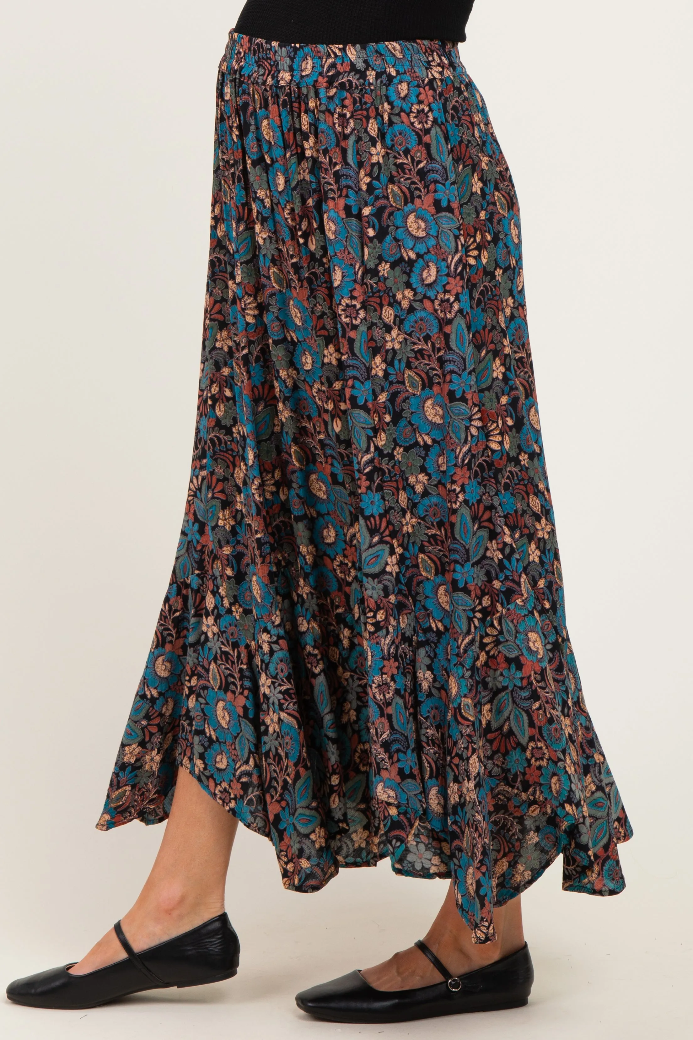 Black Floral Ruffle Hem Maternity Maxi Skirt sold by Pinkblush product image thumbnail 3