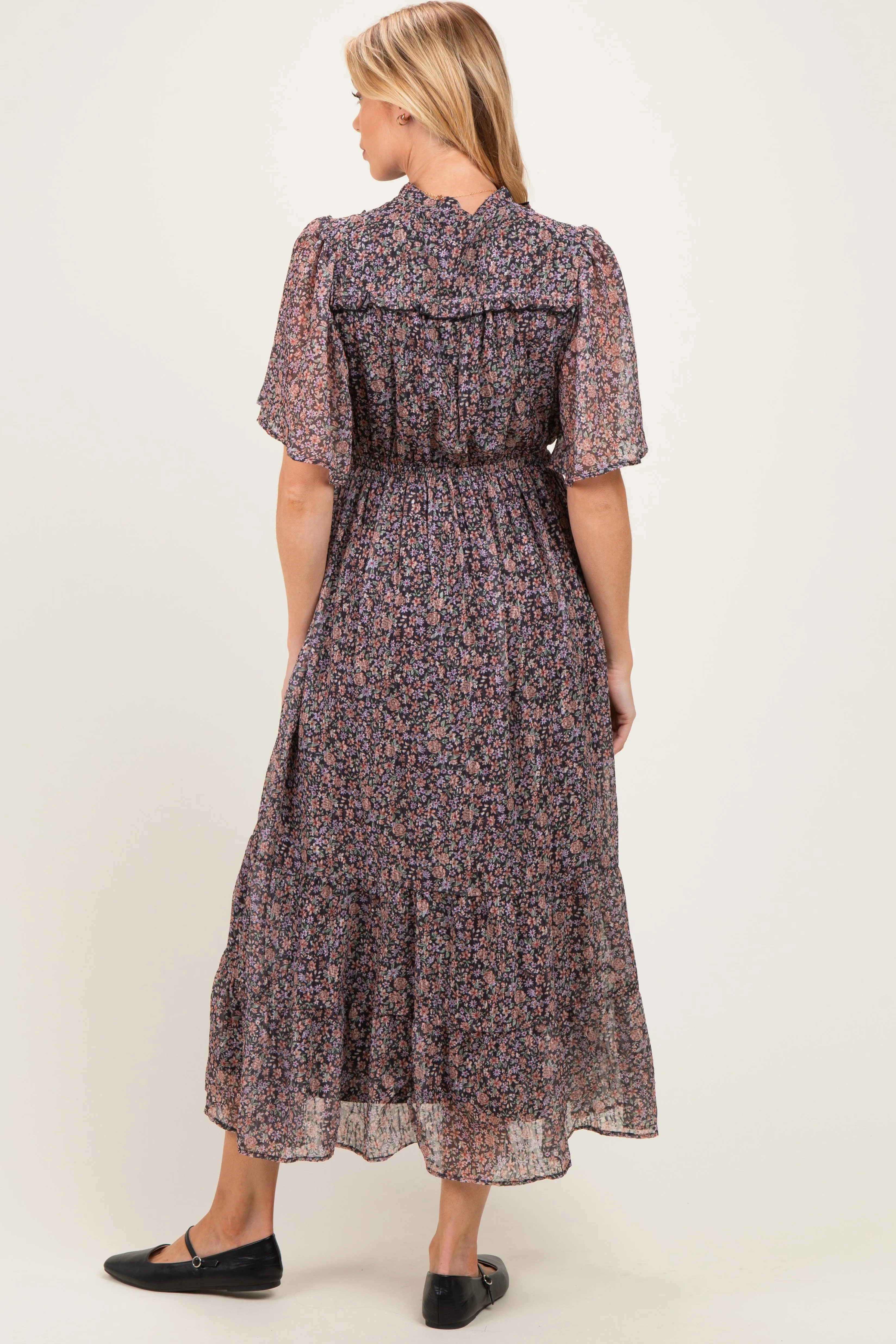Midnight Ruffle Floral Print Maternity Maxi Dress sold by Pinkblush product image thumbnail 3