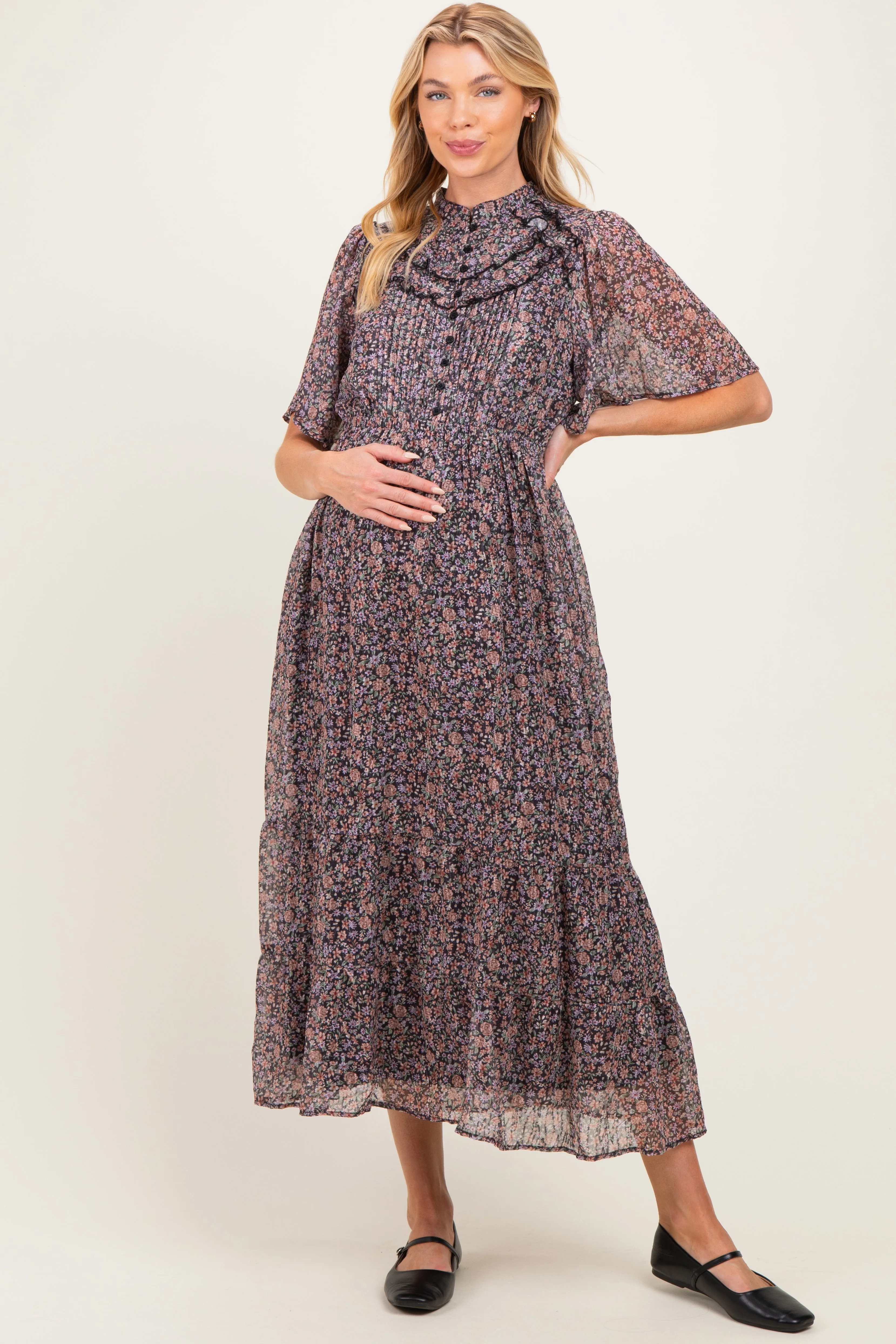 Midnight Ruffle Floral Print Maternity Maxi Dress sold by Pinkblush product image thumbnail 2