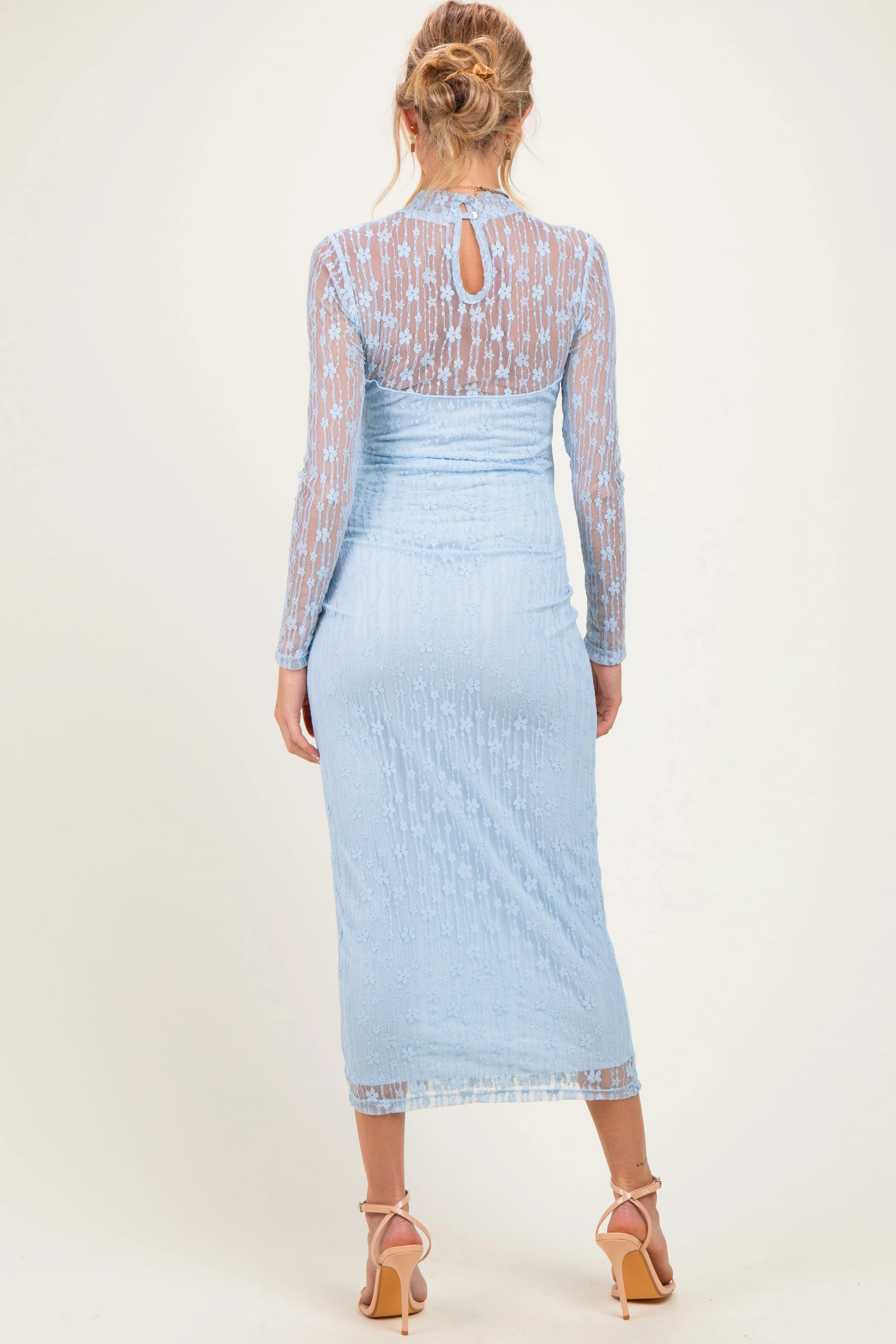 Light Blue Lace Mock Neck Long Sleeve Maternity Maxi Dress sold by Pinkblush product image thumbnail 3