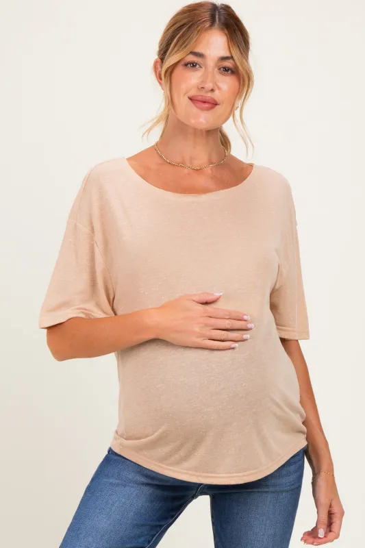 Latte Relaxed Fit Short Sleeve Maternity Top made by BiBi