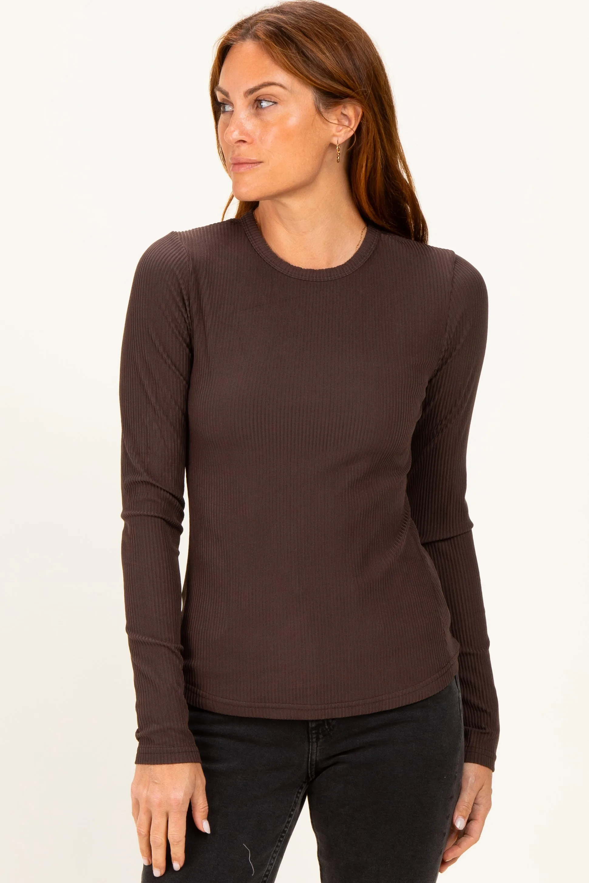 Brown Brushed Rib Knit Maternity Long Sleeve Top sold by Pinkblush product image thumbnail 5