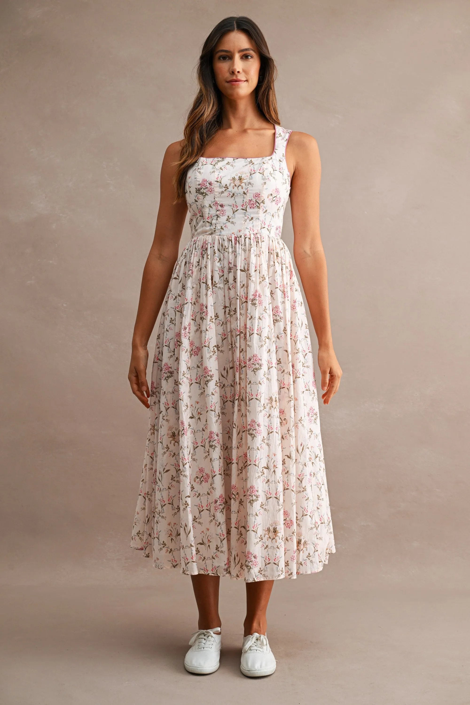 Rose Floral Sleeveless Square Neck Maternity Midi Dress sold by Pinkblush product image thumbnail 4