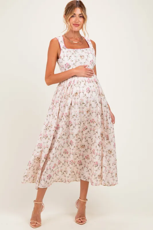 Rose Floral Sleeveless Square Neck Maternity Midi Dress made by MABLE