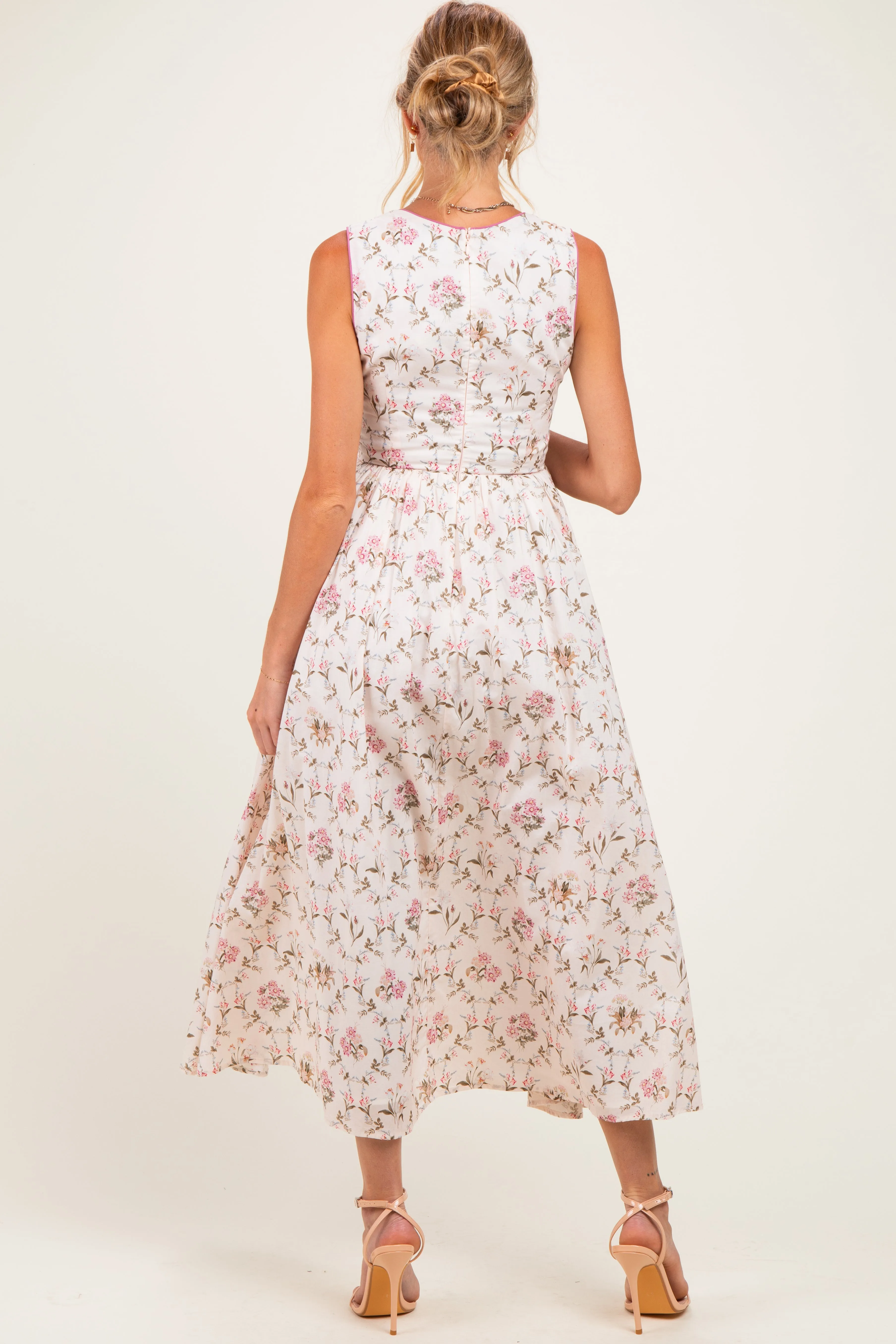 Rose Floral Sleeveless Square Neck Maternity Midi Dress sold by Pinkblush product image thumbnail 3