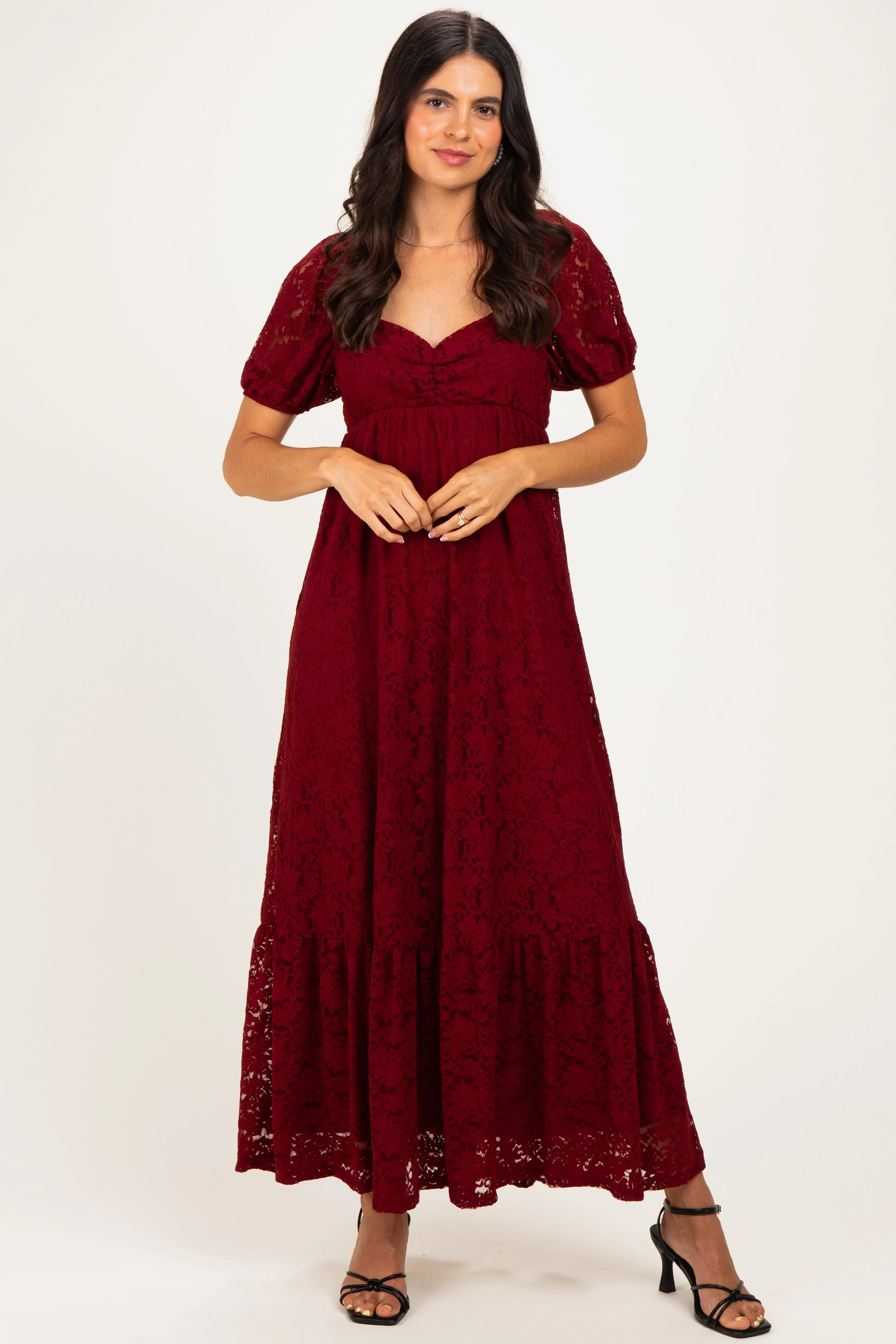 Burgundy Lace Maternity Maxi Dress sold by Pinkblush product image thumbnail 4